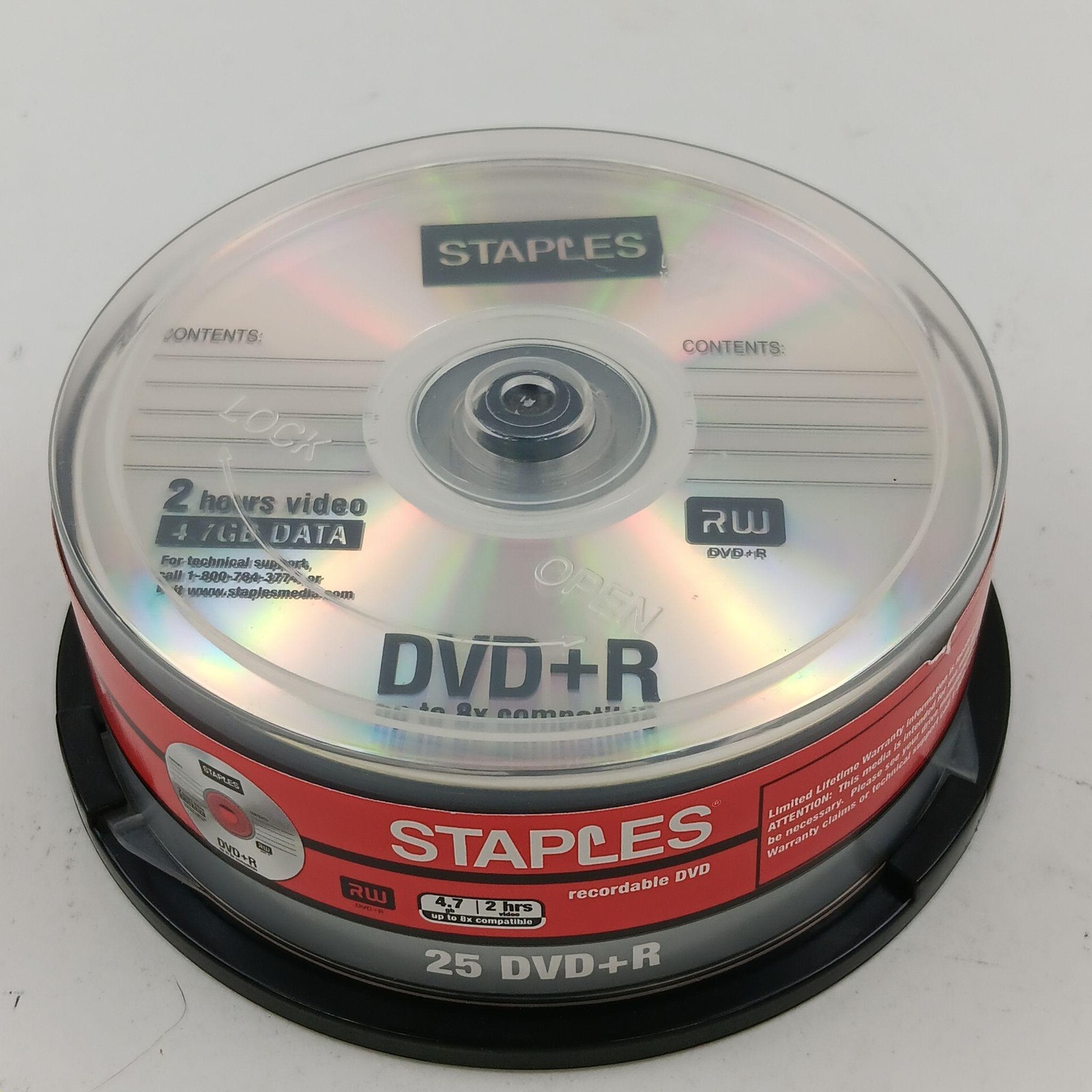 Staples DVD+R 25 Pack 4.7GB 8x Recordable Discs 560846-US Spindle Blank Media