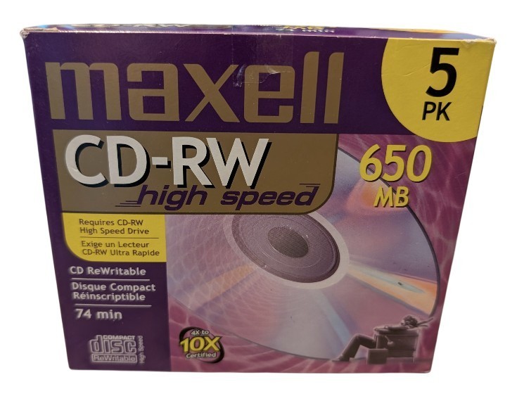 MAXELL ReWritable CD 5 Pack CD-RW High Speed 650MB 74 Minutes Each New