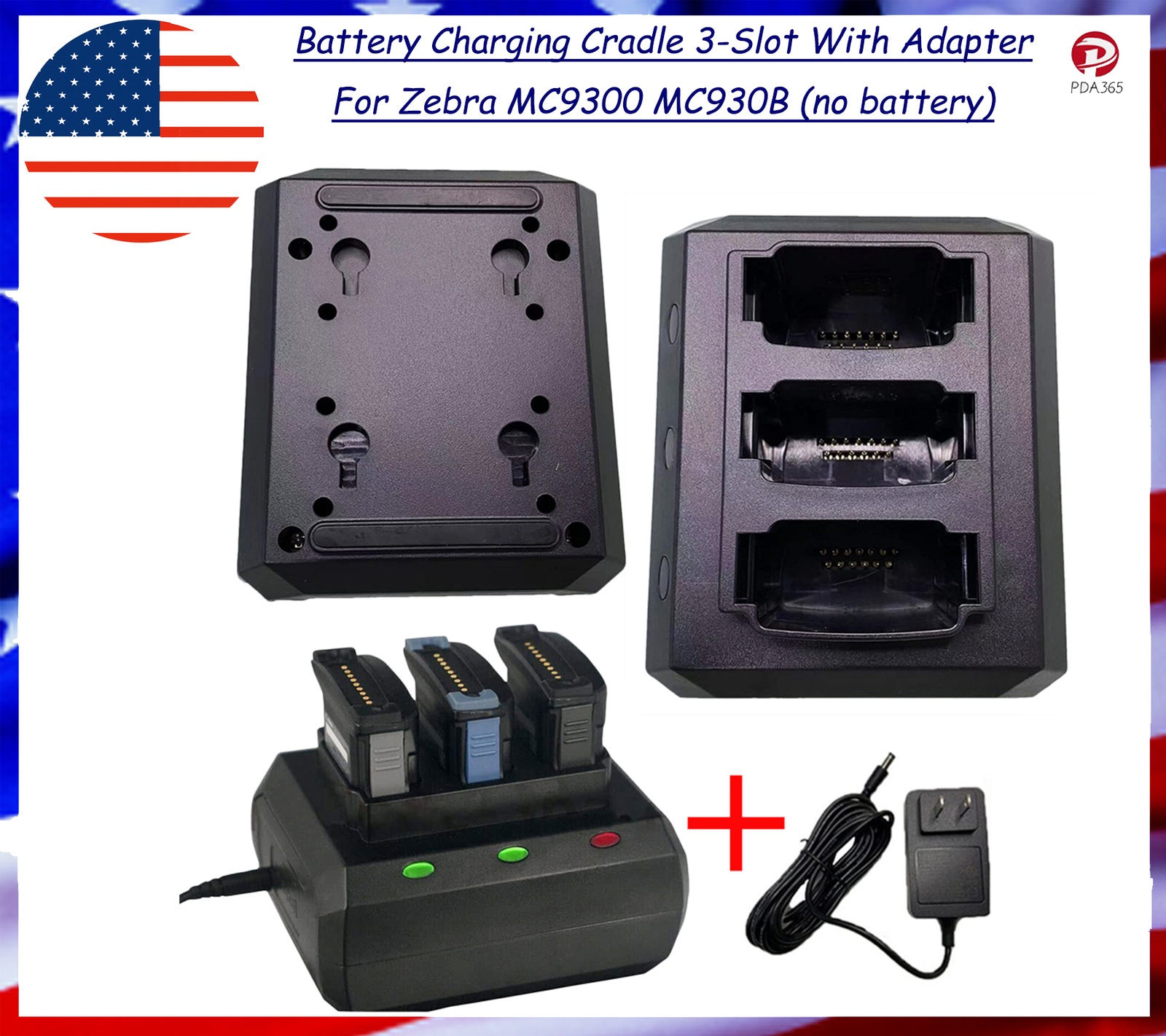 3-Slot Battery Charging Cradle With Adapter For Zebra MC9300 MC930B (no battery)