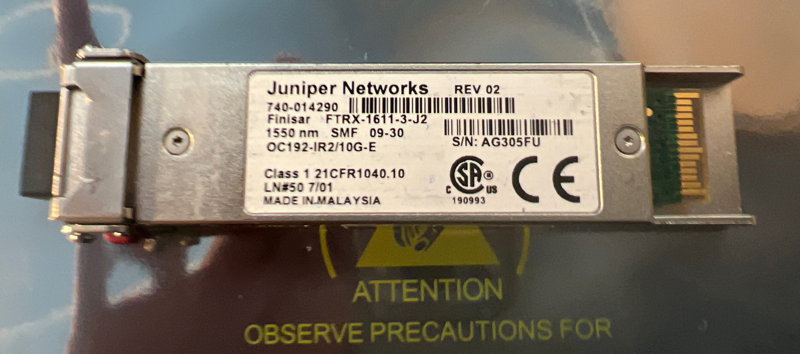 JUNIPER  NETWORKS 740-014290  FTRX-1611-3-J2 OC192-IR2/10G-E XFP TRANSCEIVER
