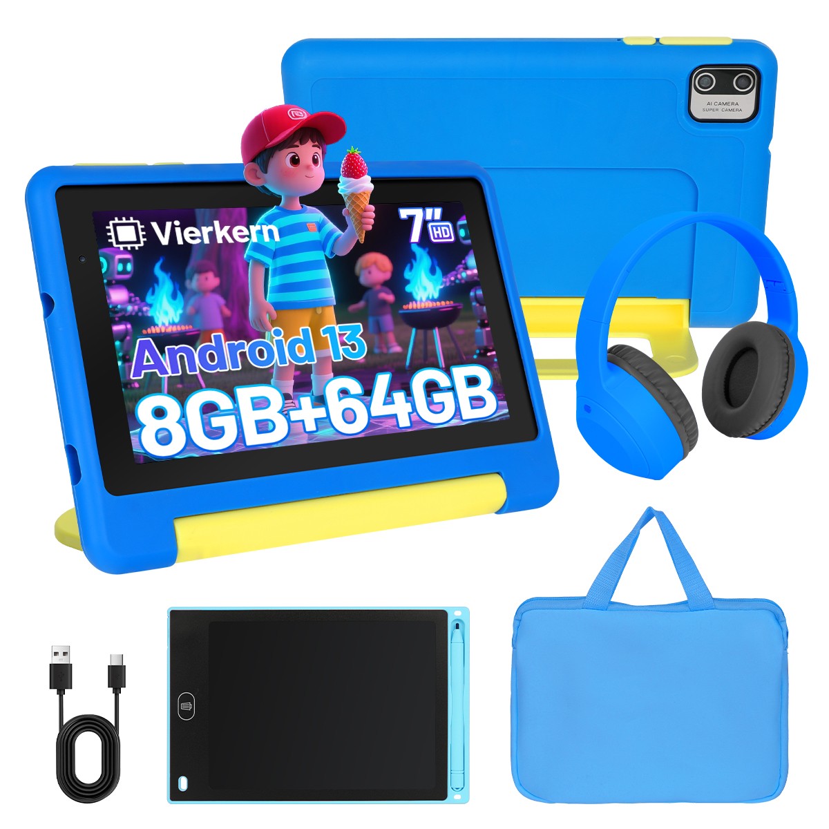 Android 13 7 inch Tablet for kid 8GB RAM 64 ROM WIFI Touchscreen IPS LCD BT