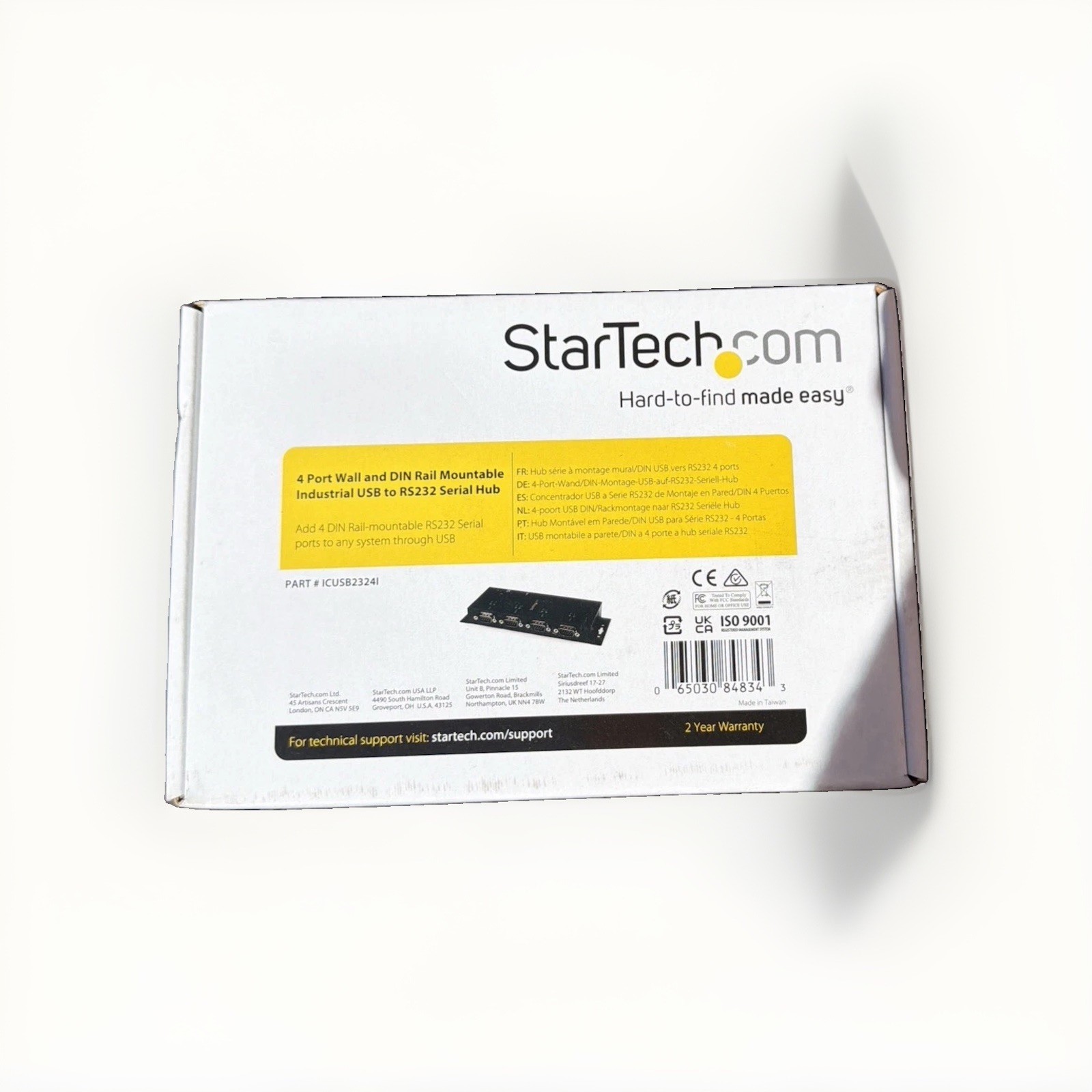StarTech.com  4 Port Wall/ DIN Rail Mountable Industrial USB to RS232 Serial Hub