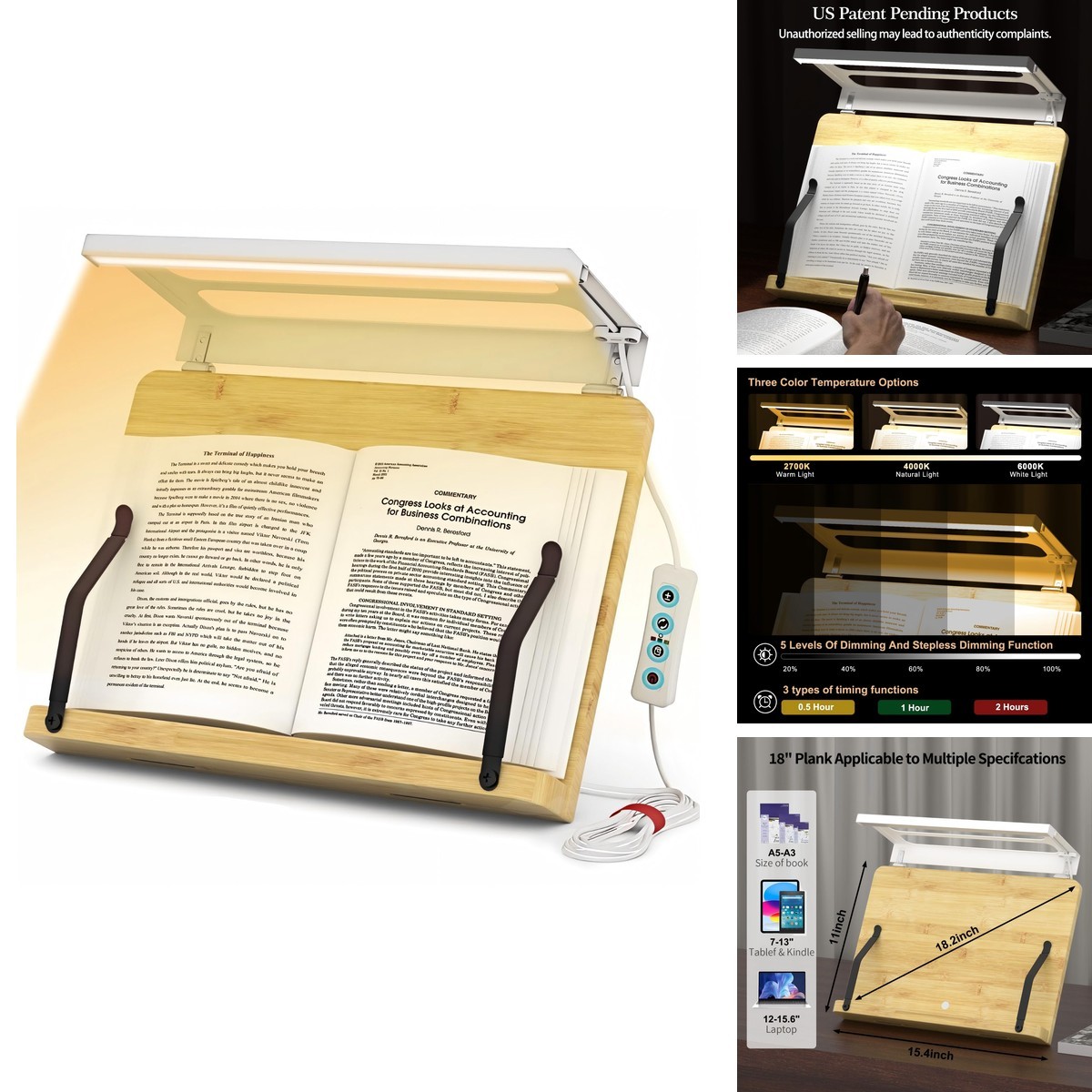 Boyanda Book Stand Adjustable Foldable LED Light Anti-Blue Light Anti-Glare