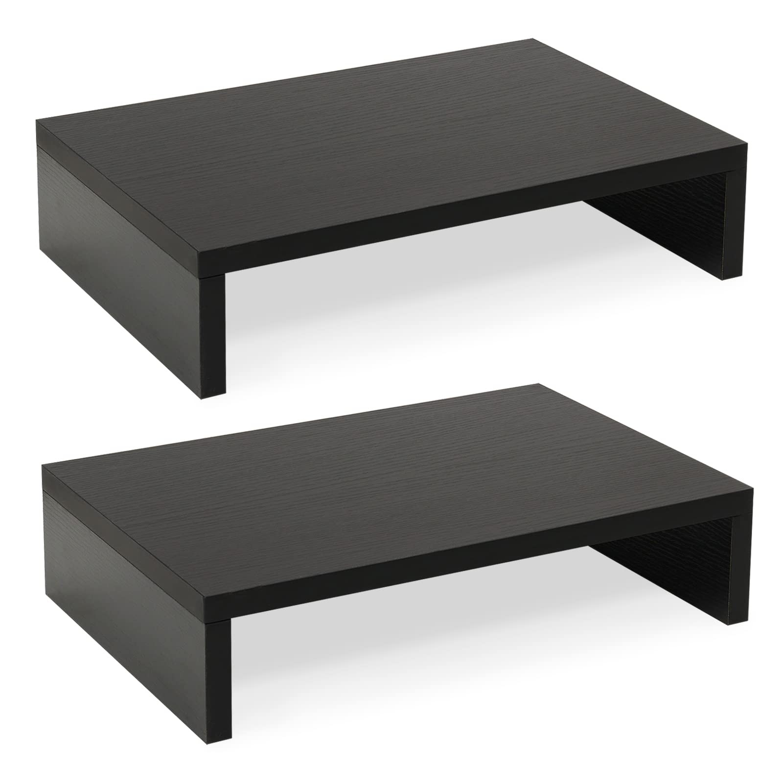 2 PCS Wood Monitor Stand Riser 2 Tier Adjustable Dual Computer PC Desk Black