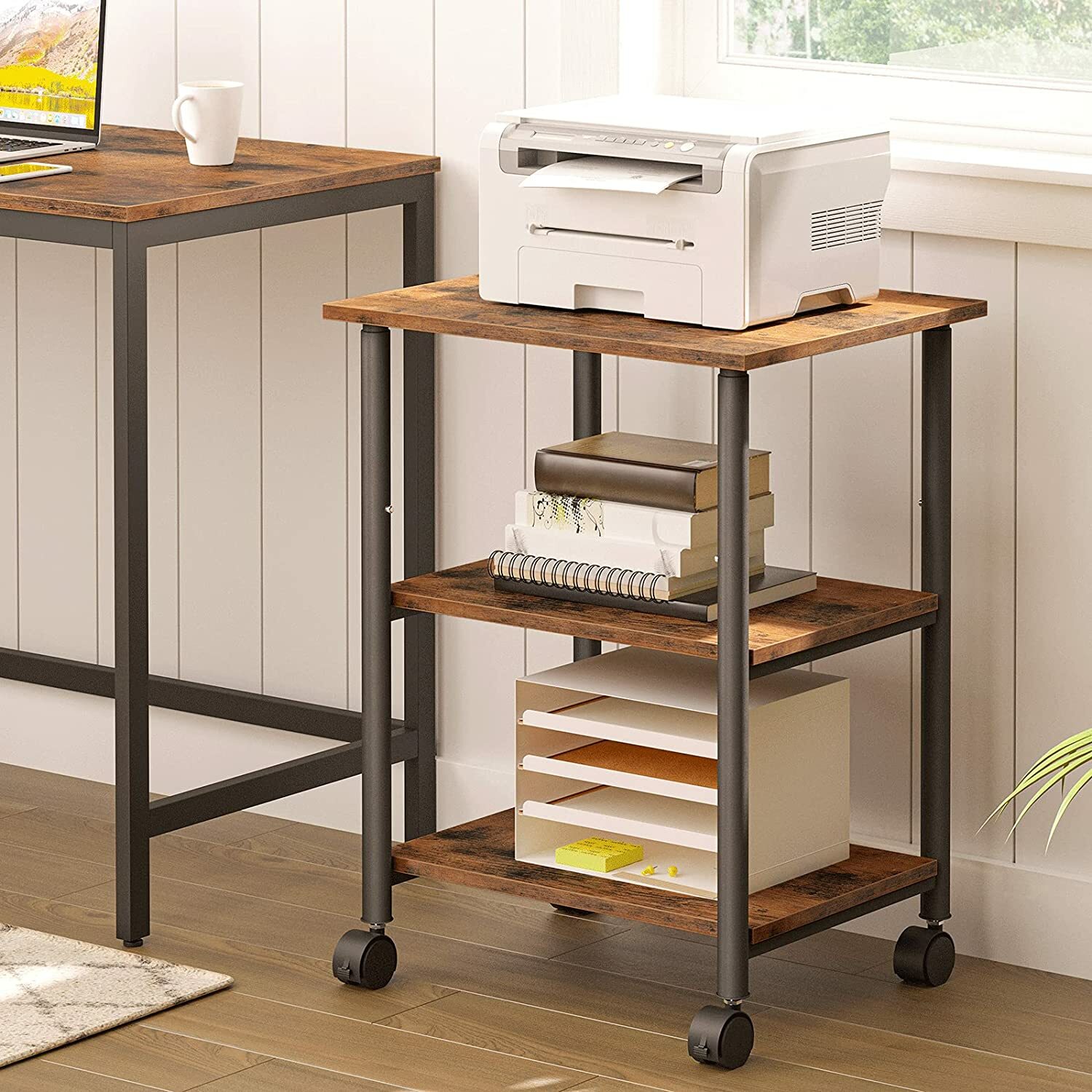 Mobile Printer Stand Organizer Table Rack Office Computer Laptop Cart Under Desk