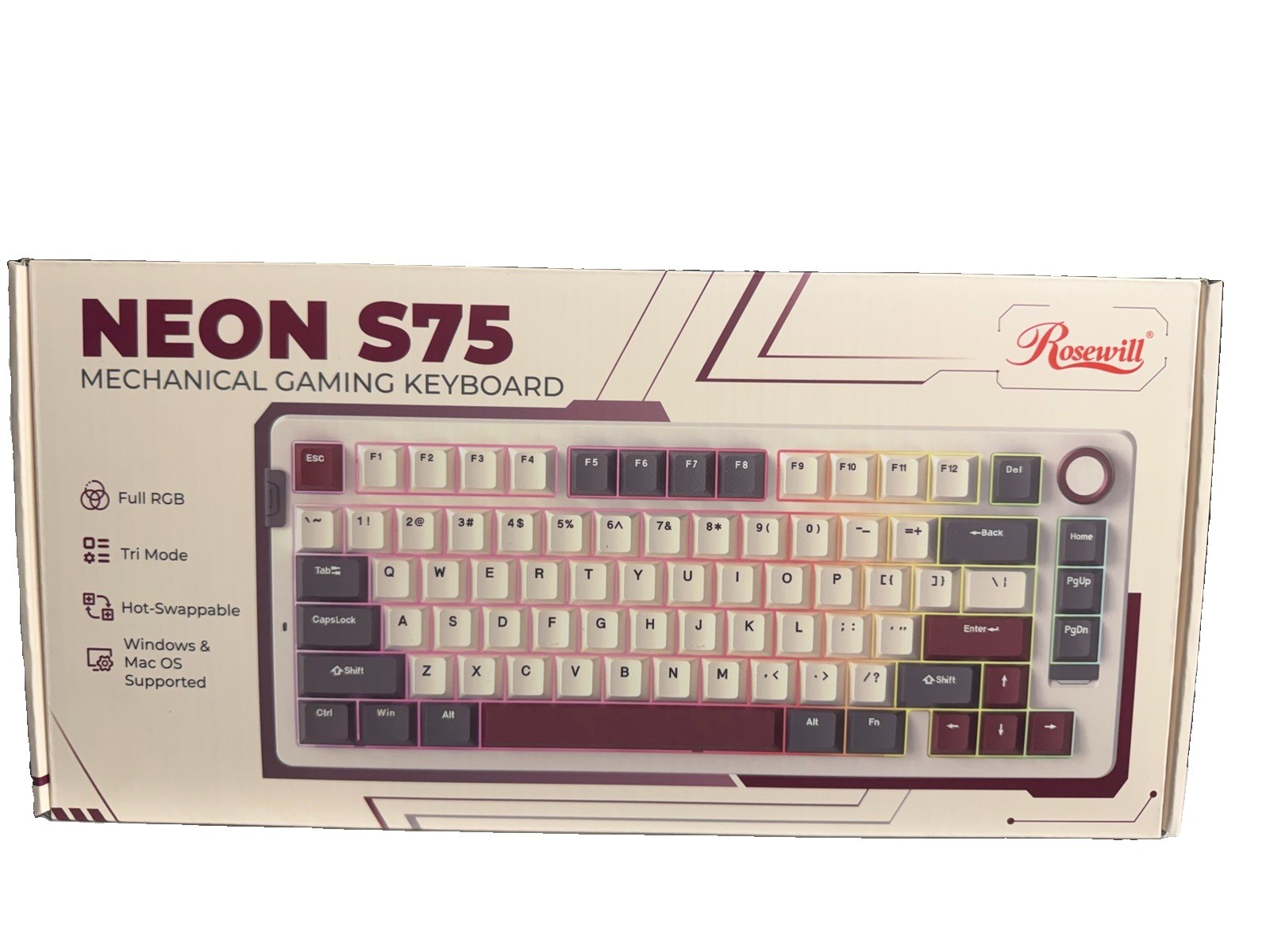 Rosewill NEON S75 Tri-Mode Wireless Gaming Keyboard - Gasket Mount for Superior