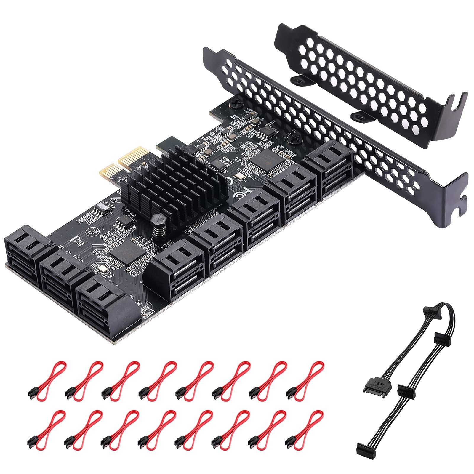 PCle 16-Port SATA III Controller Expansion Card， 6Gbps X1/X4/X8/X16,Support 1...