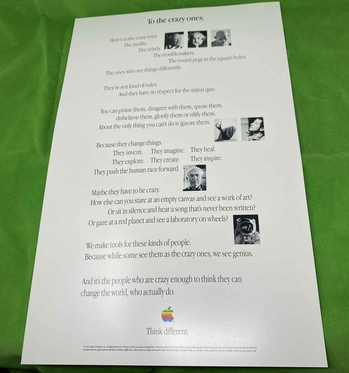 To the crazy ones RARE Dylan Version of Think different POSTER Apple Computer