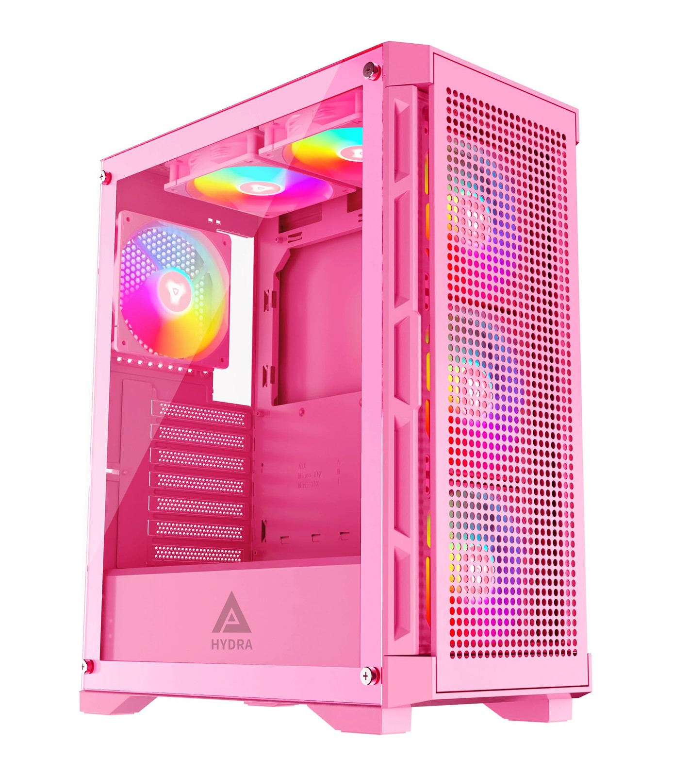 Hydra Pink Mid Tower PC Case with ARGB Fans High Performance Cooling and Cabl...