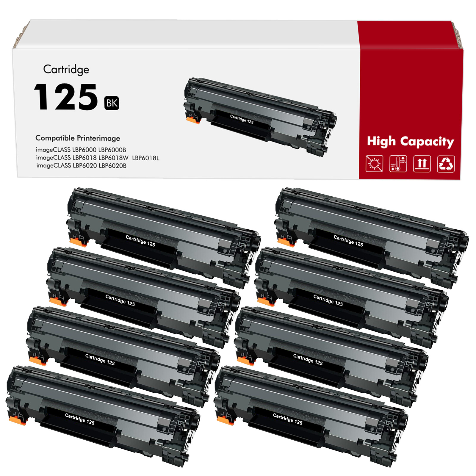 8 Pack CRG125 Black Toner for Canon 125 ImageClass LBP6000 LBP6030w MF3010