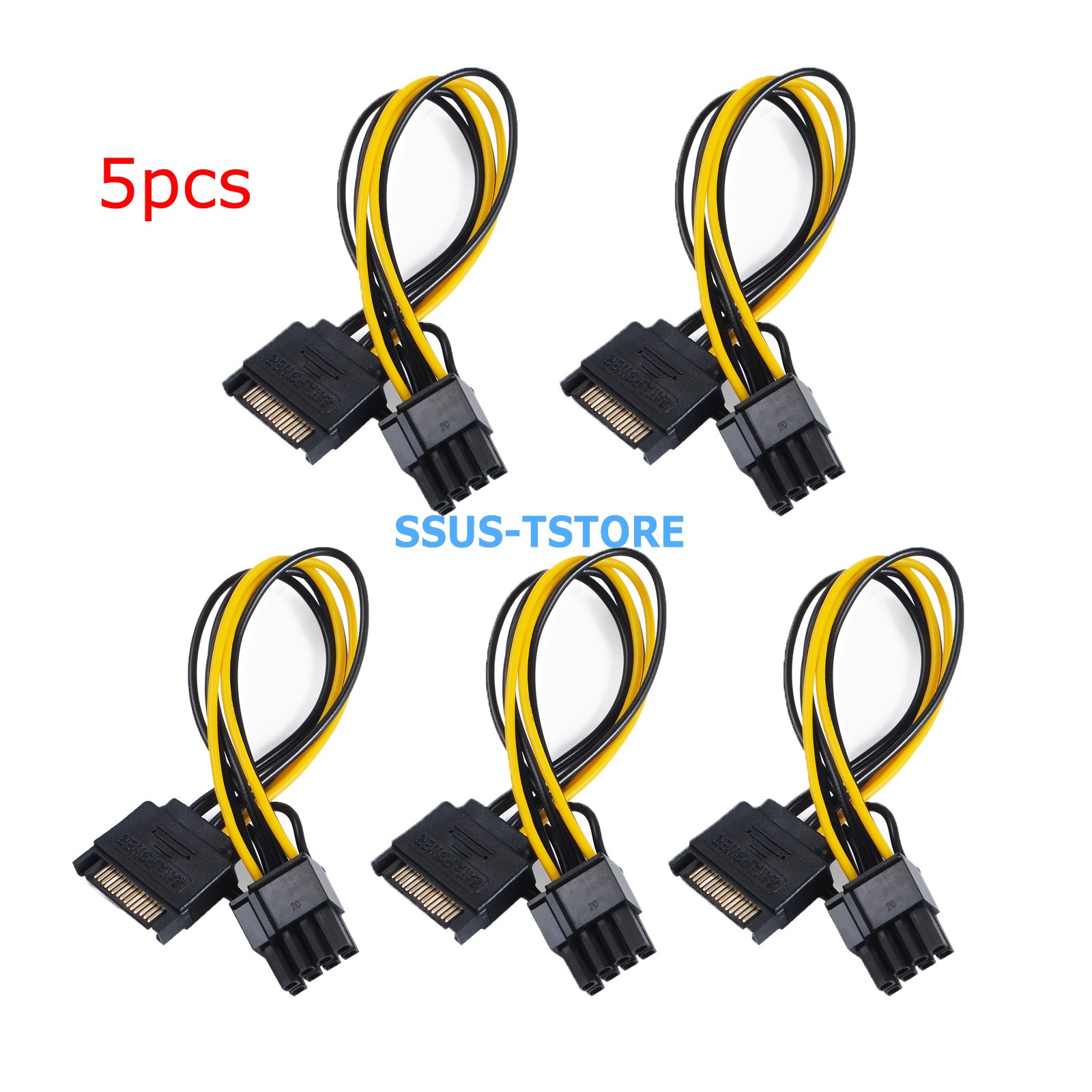 5PCS 15-pin SATA Male to 8-pin (6+2) PCI-E GPU Graphic Card Power Adapter Cable