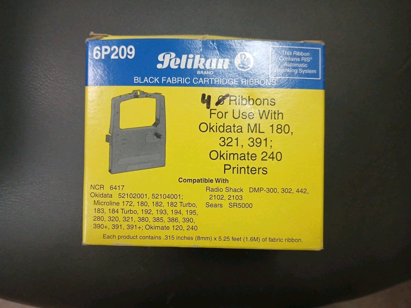 LOT OF 4NEW PELIKAN 6P209 BLACK FABRIC CARTRIDGE RIBBONS - OKIDATA MICROLINE 120