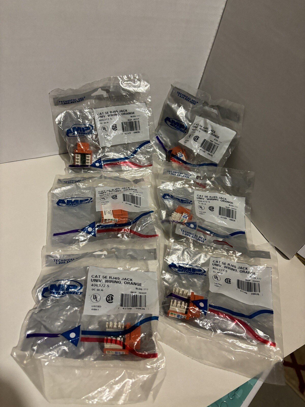 LOT OF 6 AMP NETCONNECT CAT 5E RJ45 JACK Orange 406372-5