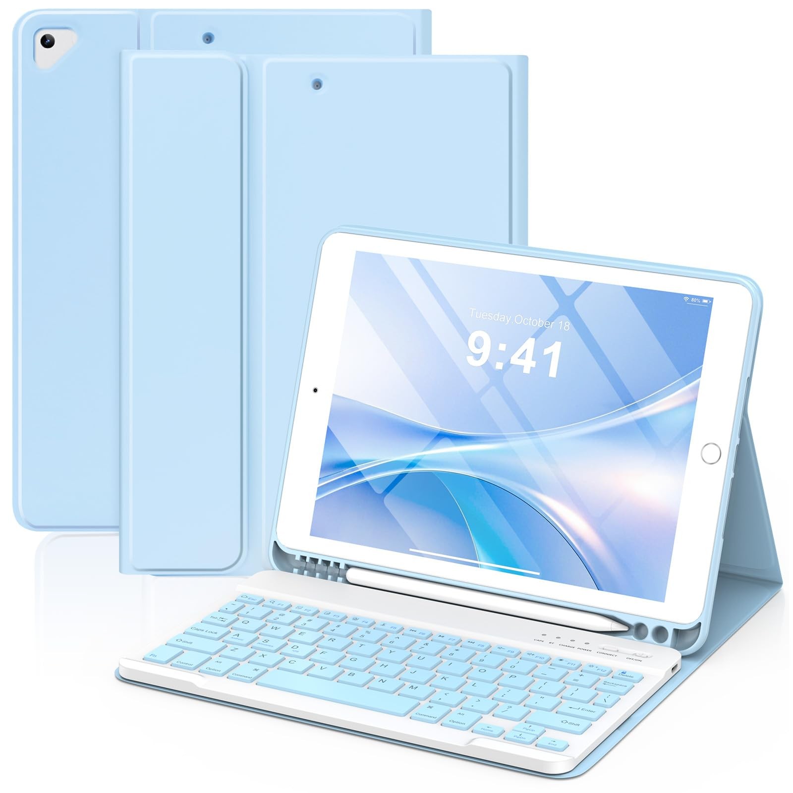 KBCASE Keyboard Case for iPad 9th/8th/7th Generation, Light Blue