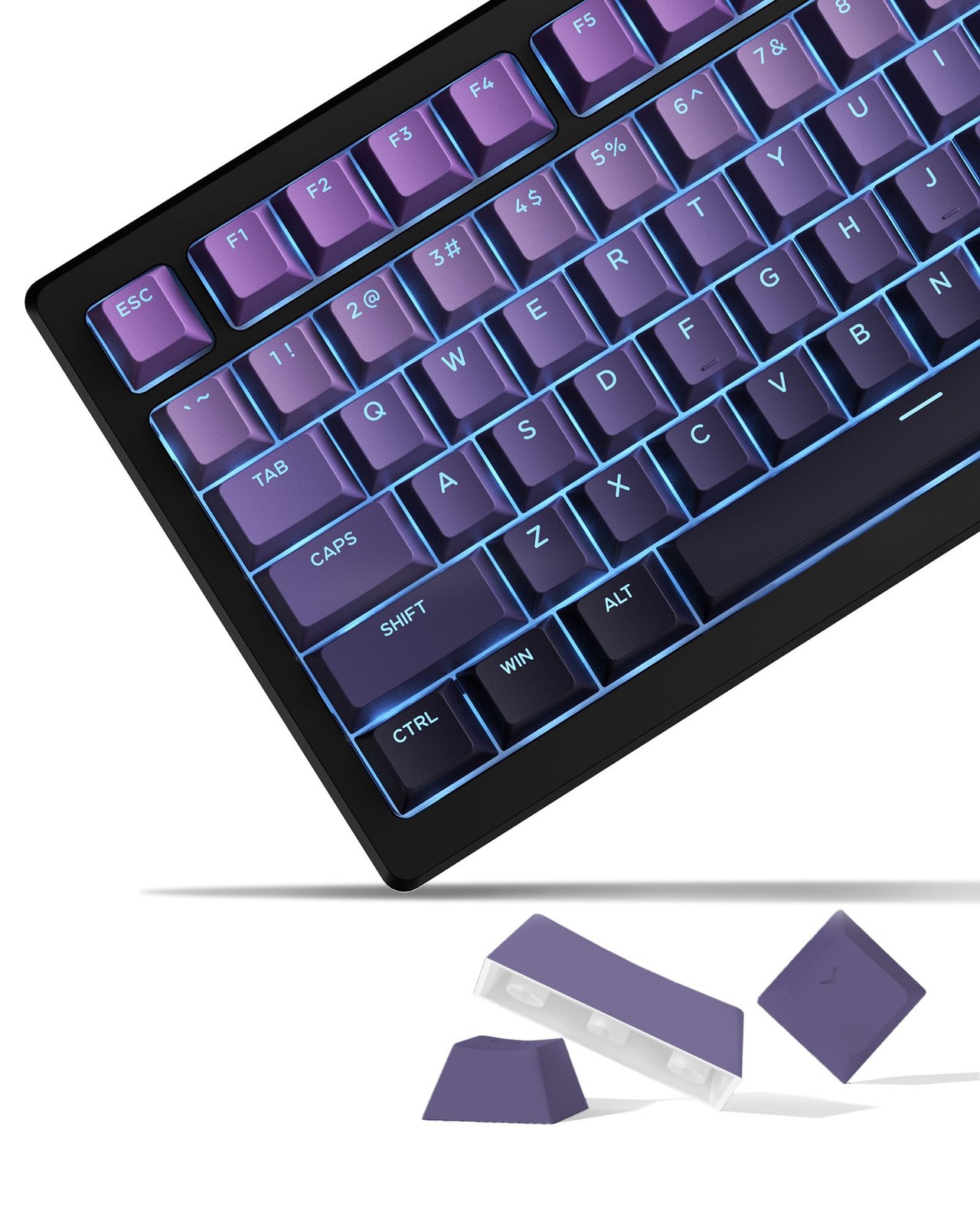 SDYZ x XVX Shine Through PBT Keycaps, Custom Keycaps 60 75 100 Percent Purple