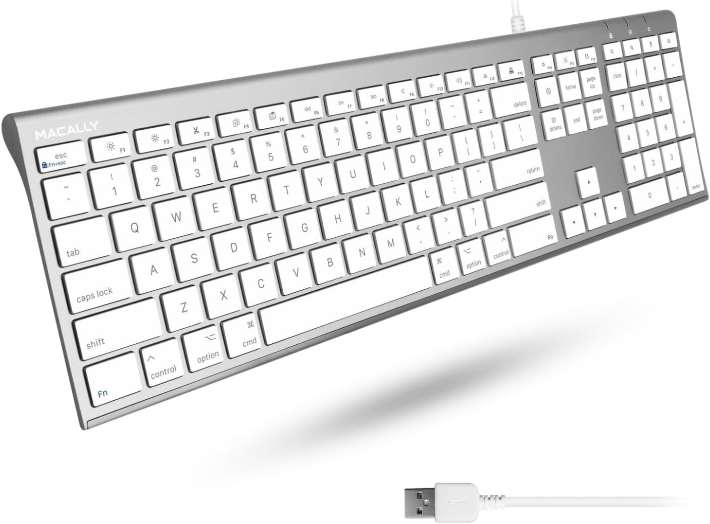 Macally Ultra Slim USB Wired Computer Keyboard Full Size with 20 Mac Keys