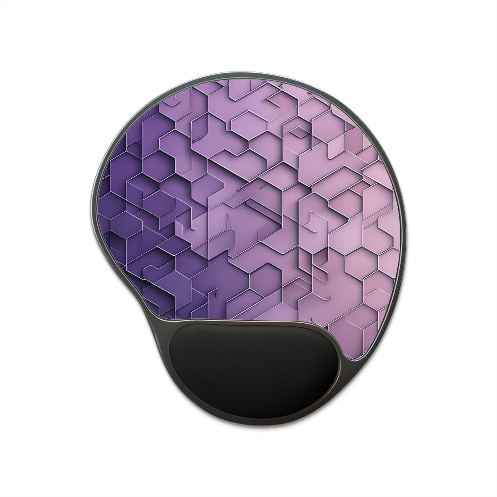 Purple Geometric Hex Pattern Mouse Pad with Wrist Rest