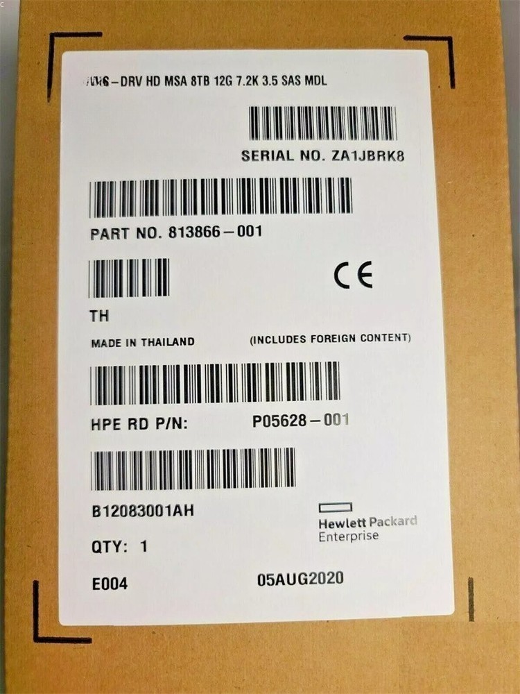 New HPE M0S90A 813866-001 HPE MSA 8TB 12G SAS 7.2K LFF 3.5" 512e HDD HARD DRIVE