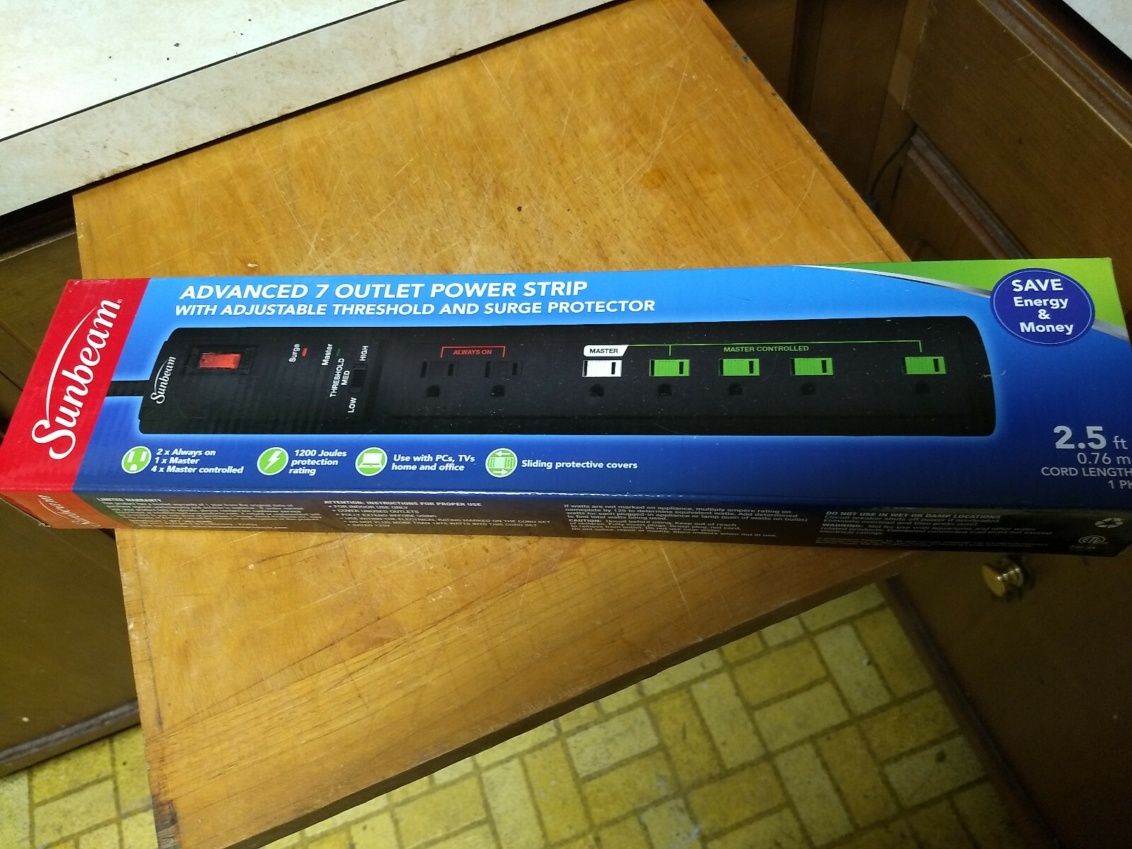 Sunbeam Advanced 7 Outlet Power Strip-New-Fixed US Shipping