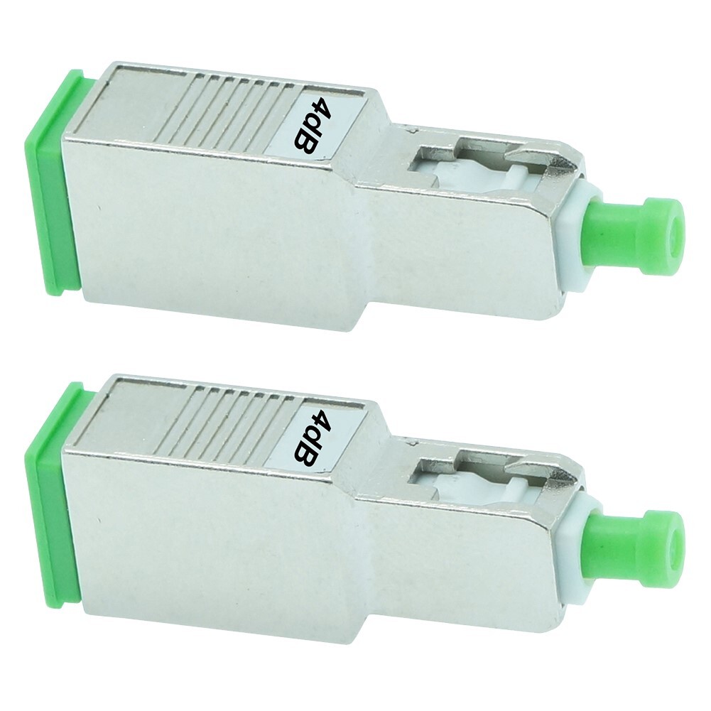 2x 4dB SC APC Connector Fiber Optic Optical Attenuator Single Mode Metal Green