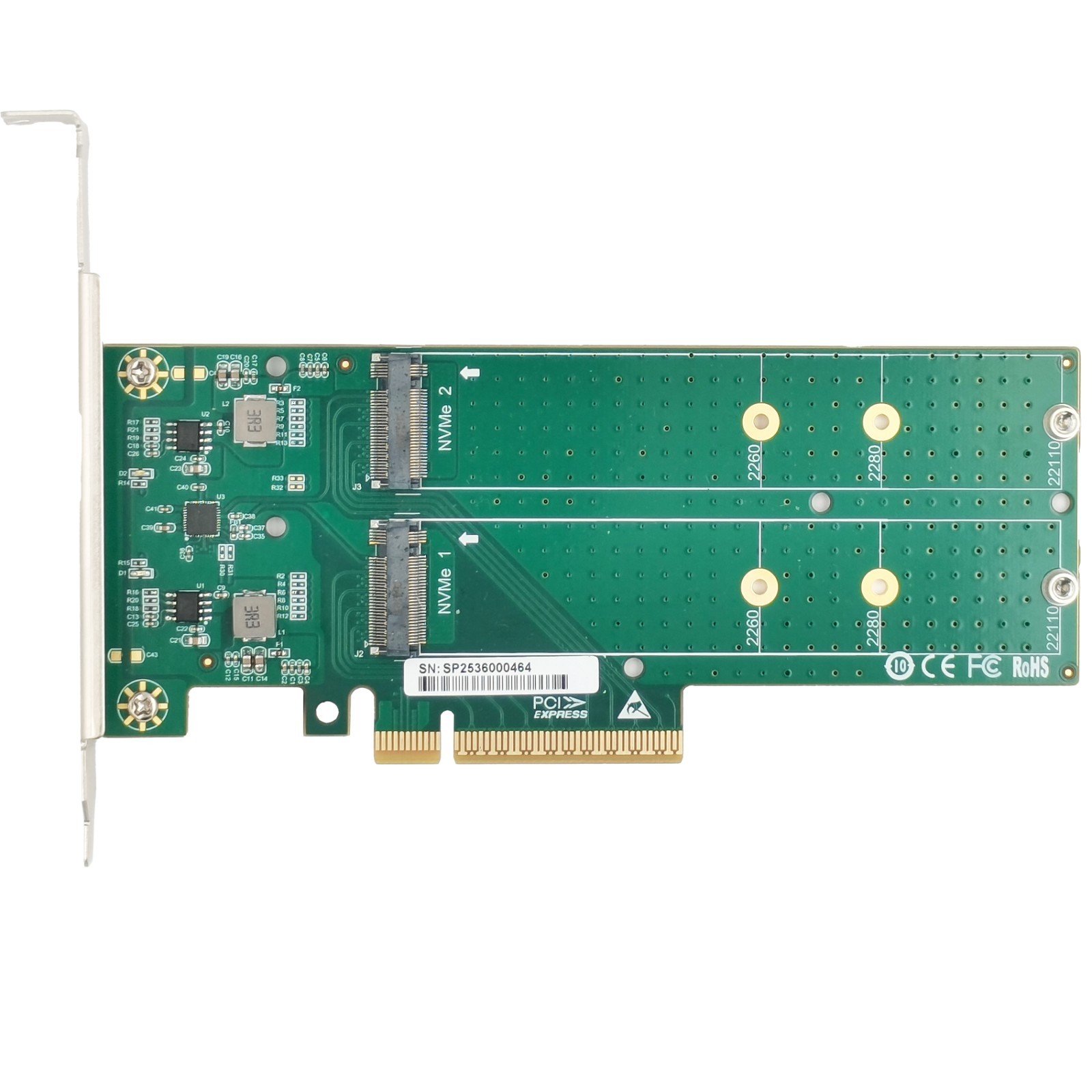 PCIe5.0 x8 to 2 ports M.2 NVMe SSD Adapter support 2260/2280/22110 SSD