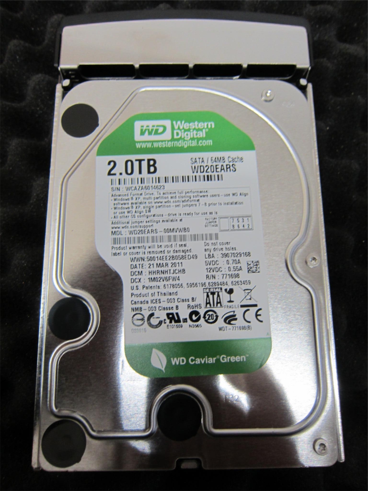 Western Digital Caviar Green 2TB SATA 64Mb Cache WD20EARS-00MVWB0 5400RPM HDD