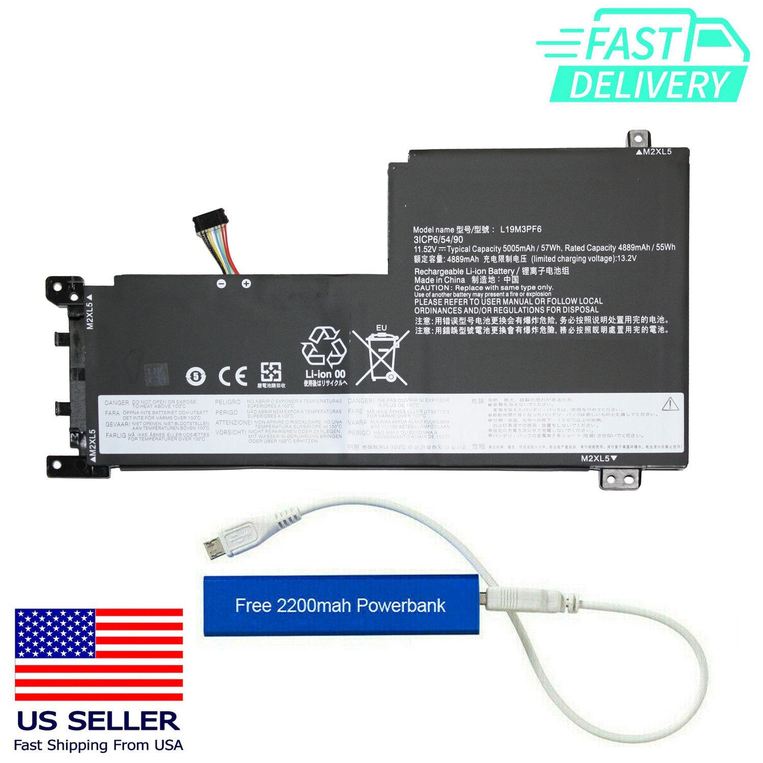 L19C3PF5 BATTERY FOR LENOVO IDEAPAD 5 11.52V 57WH L19C3PF4 5B10W86944 SB10W86938