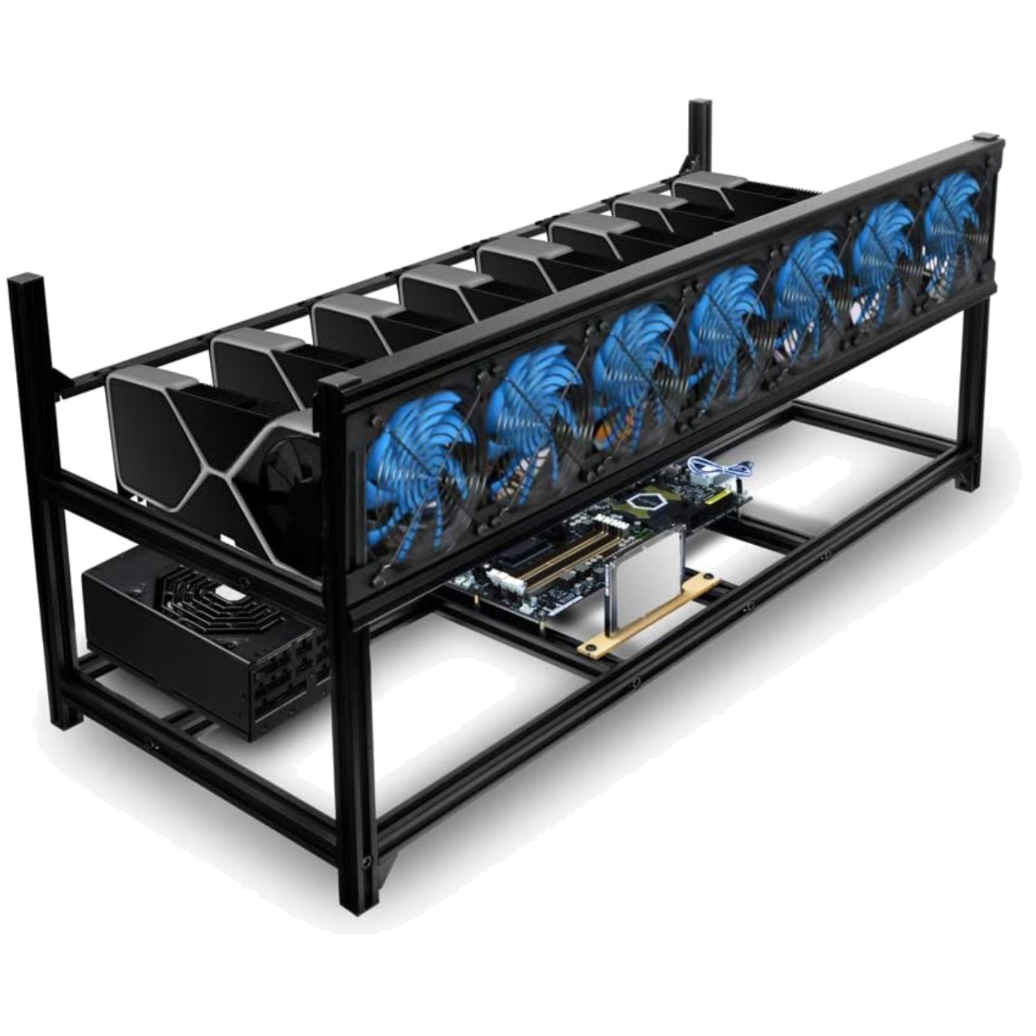 Efficient 8 GPU Miner Rig –  Aluminum Construction
