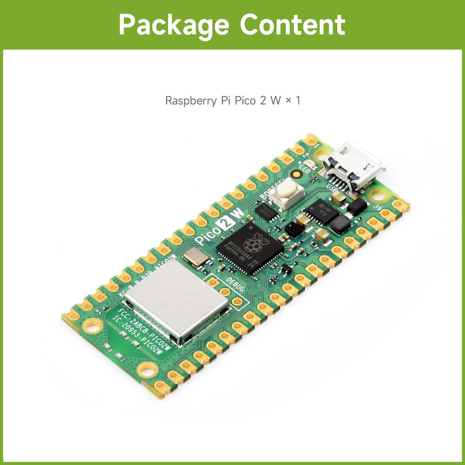 Raspberry Pi Pico 2 W Microcontroller Board Based on Official RP2350 Chip