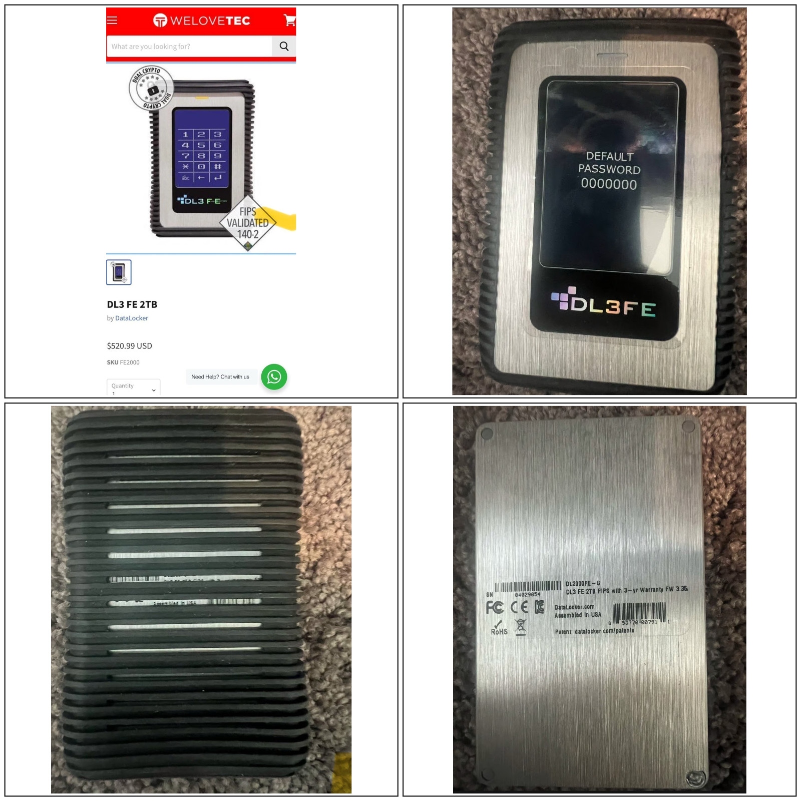 DataLocker DL3 FE 2TB FIPS Encrypted External Hard Drive USB 3.0