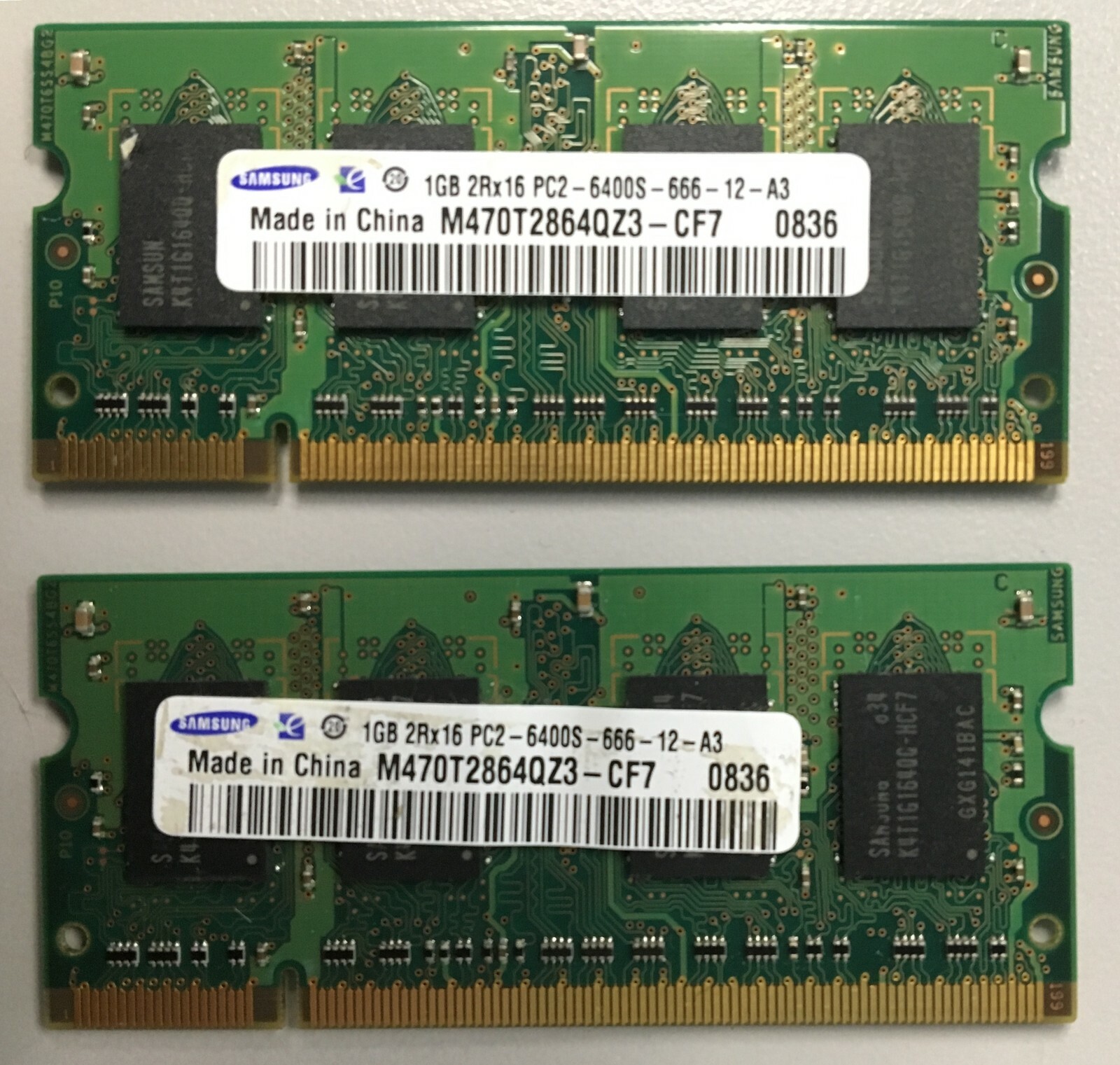 Samsung 1GB DDR2 PC2-6400S Sodimm Memory RAM - M470T2864QZ3-CF7 (Lot of 2)