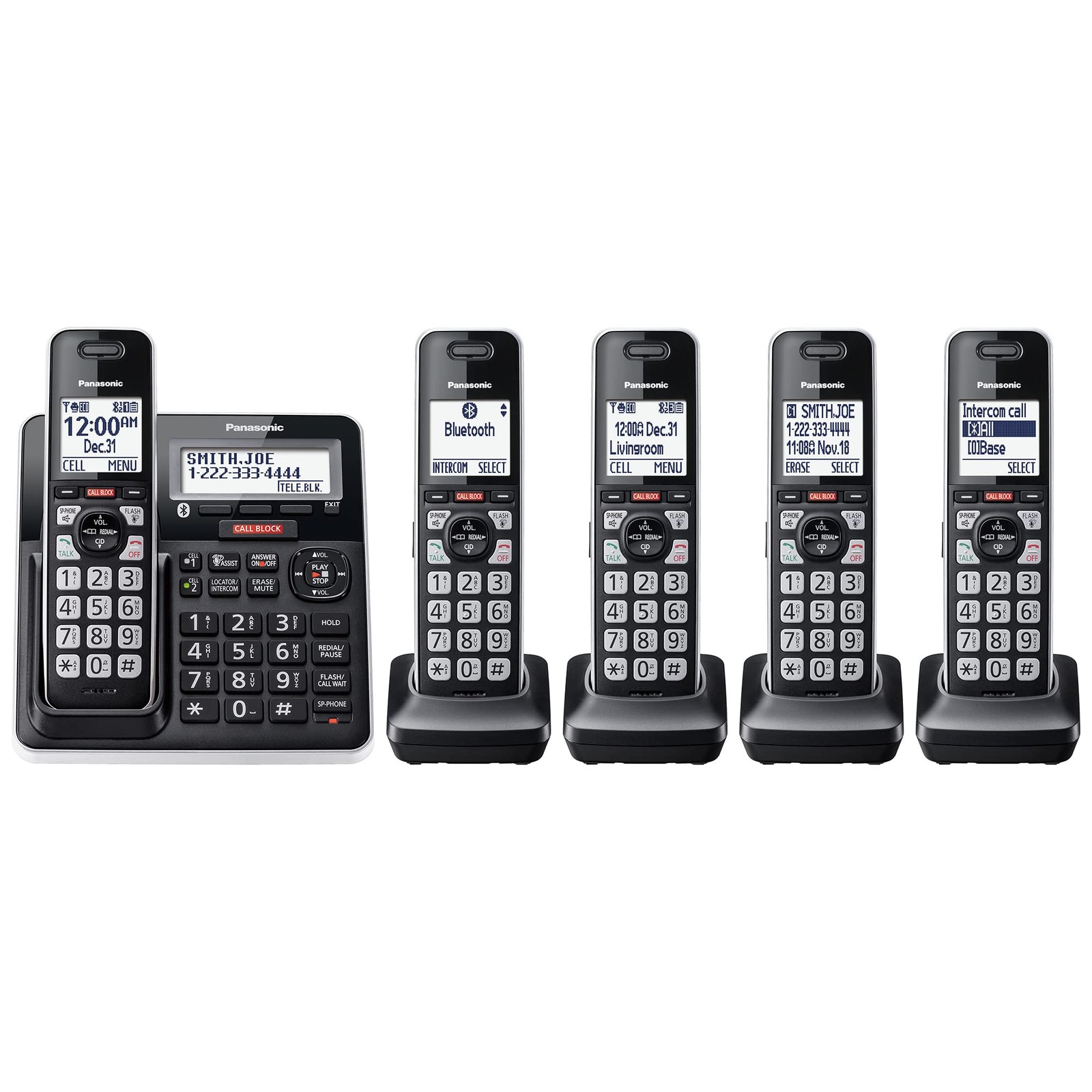 Cordless Phone System 5 Handsets Bluetooth Link2Cell Answering Machine Panasonic