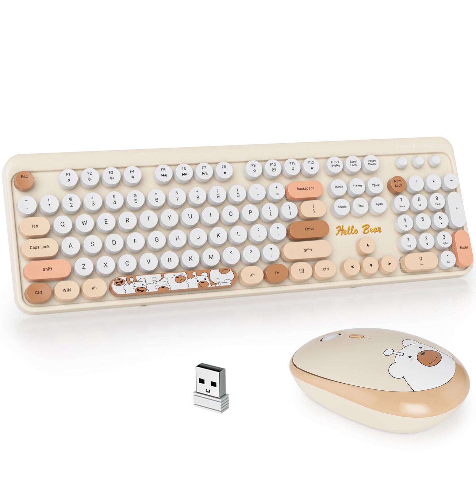 GTSP Creamy Wireless Keyboard Mouse Combo Typewriter Cute Brown