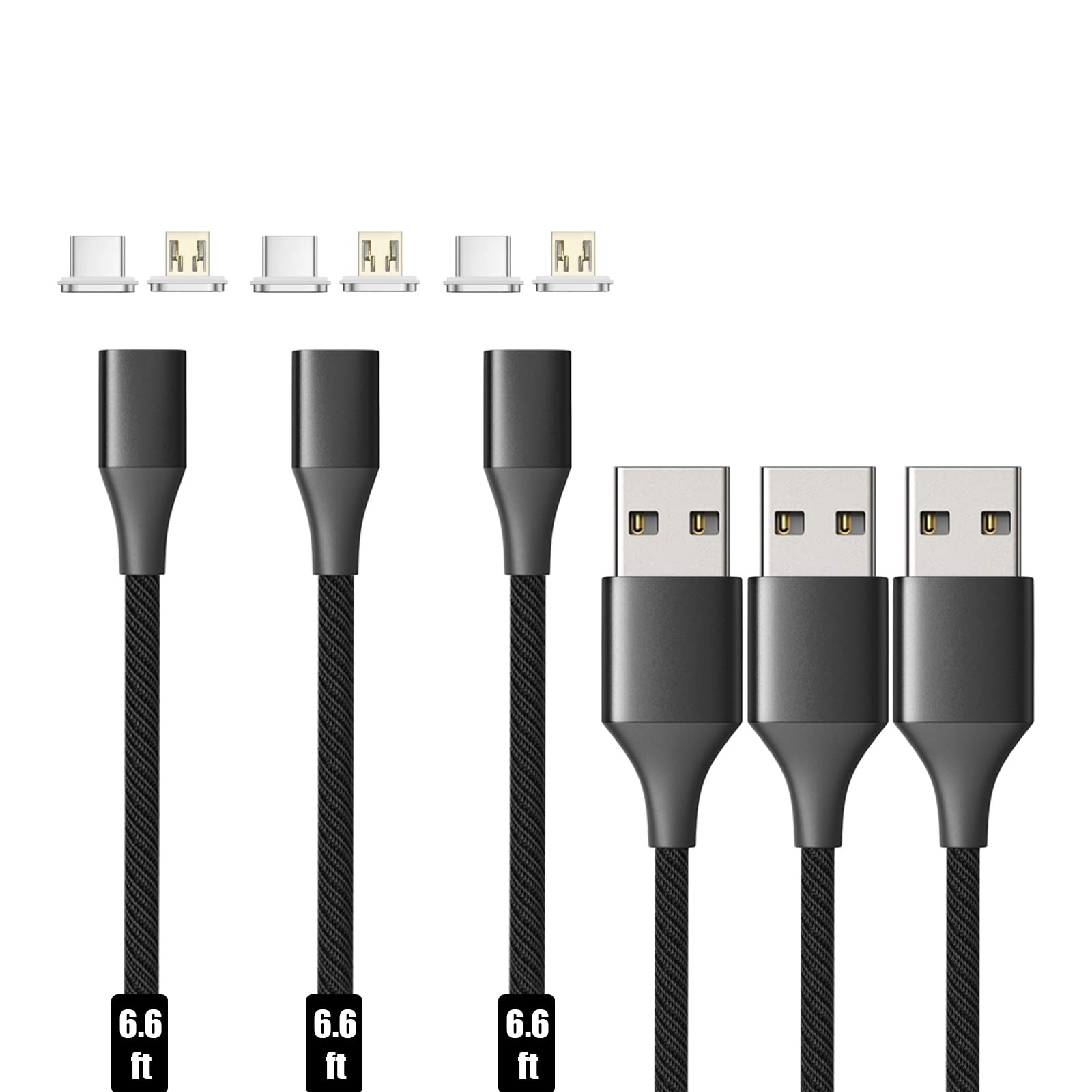N. NETDOT Magnetic Charging Cable, Gen10 Nylon Braided 2-in-1 6.6ft, black