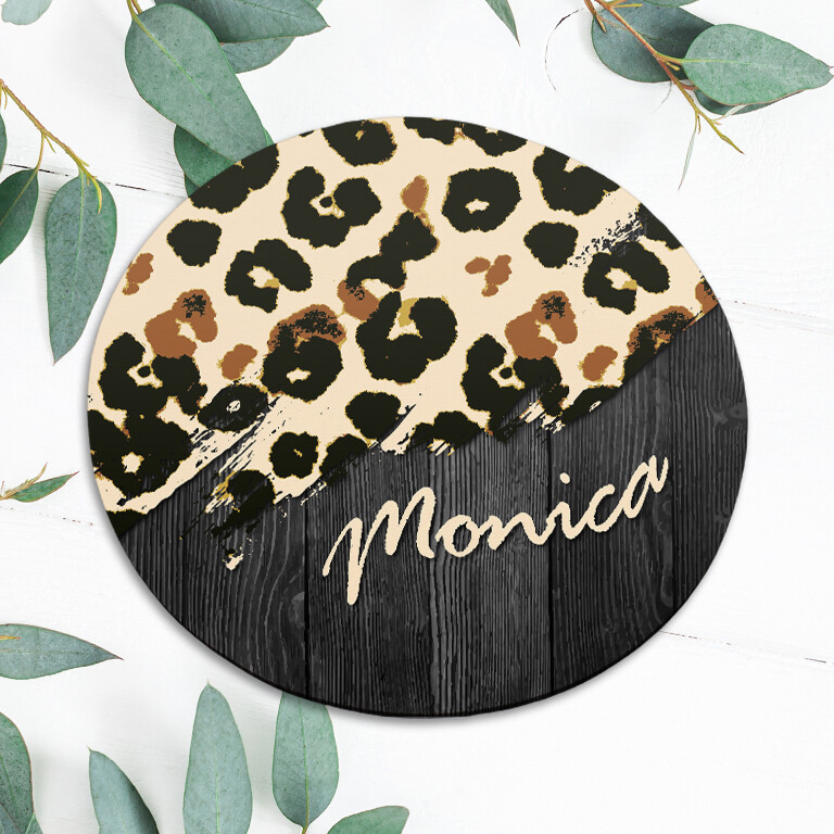 Custom Name Dark Wood Leopard Mouse Pad Mat Office Desk Table Accessory Gift