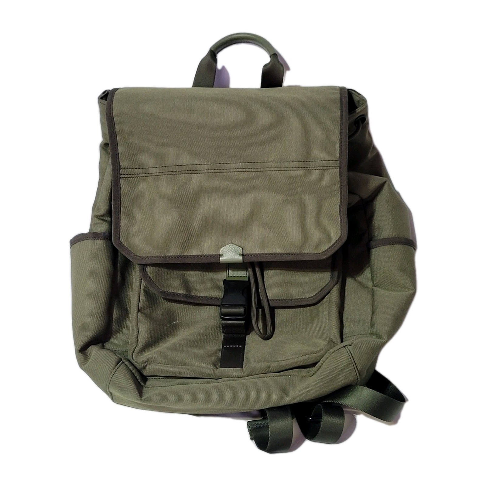Fossil Laptop Backpack Green Leather Canvas Padded Straps Multiple Pockets