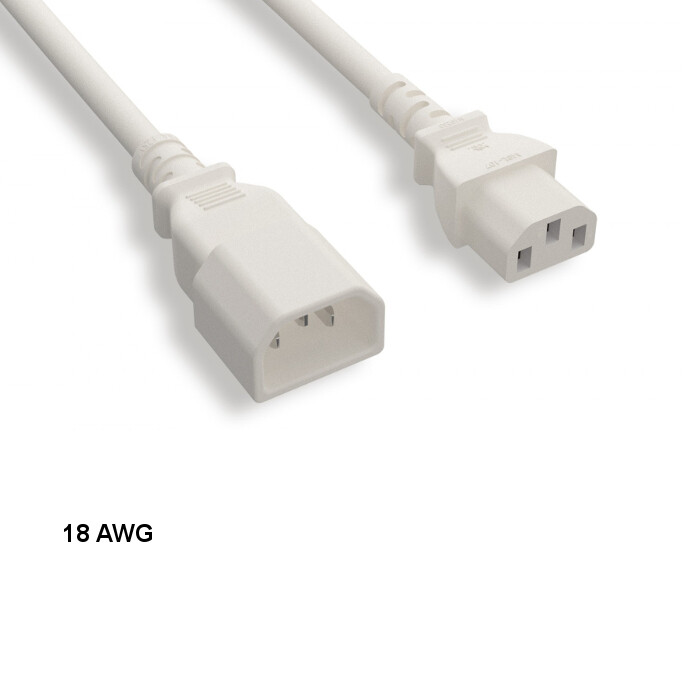 LOT 10pcs White 5ft 18AWG Color Power Cable IEC60320 C13 to IEC320 C14 10A/250V