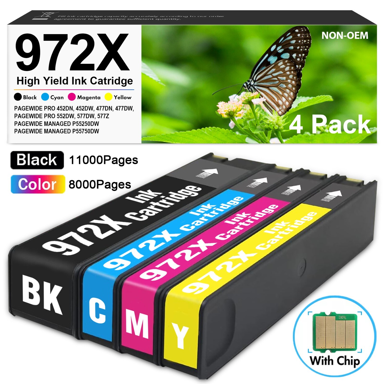 972X Ink Cartridge Compatible for HP PageWide Pro 377dw 452dn 452dw 477dw 4PK