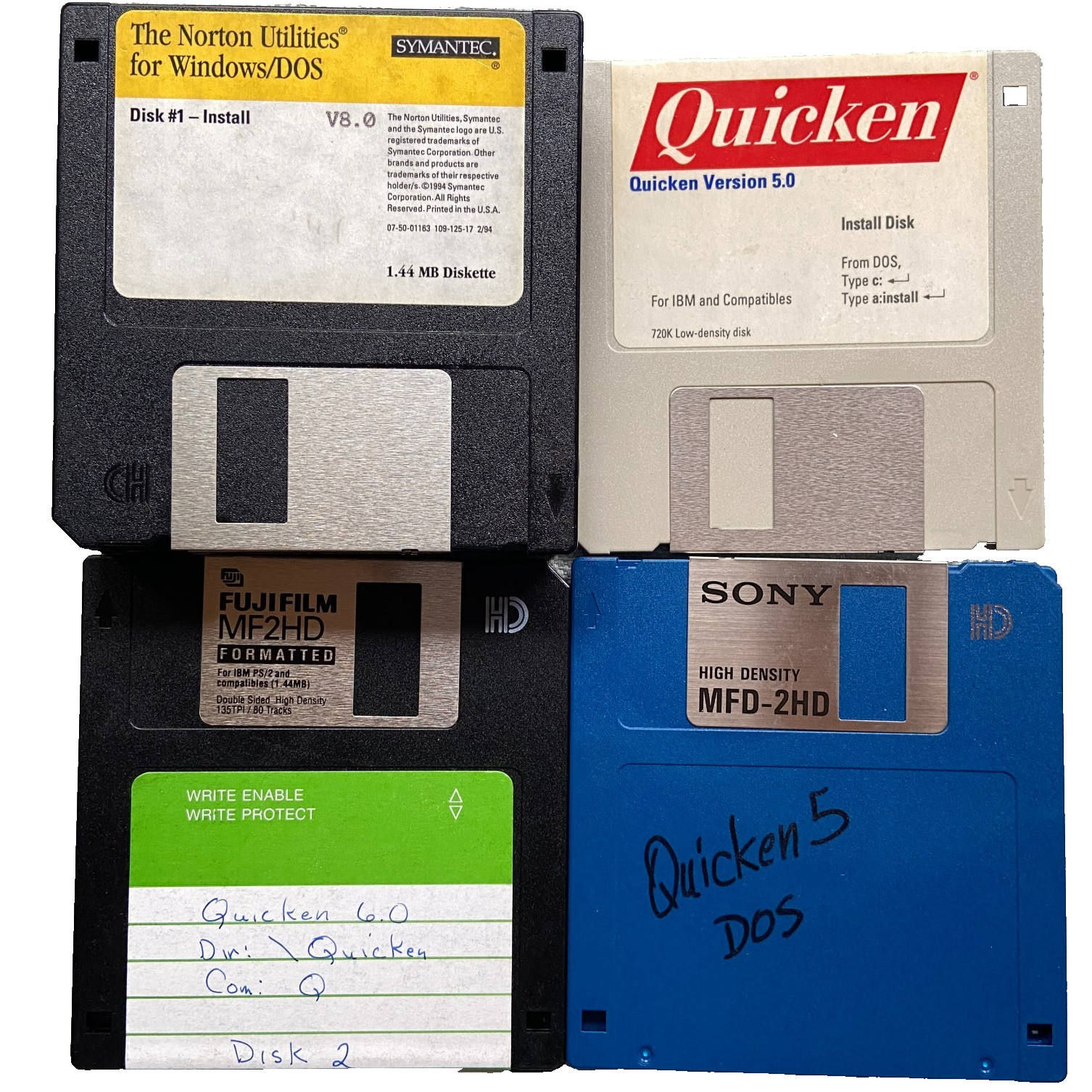 Norton Utilities 8.0 Symantec Quicken 5.0 Software Lot 3.5” DOS 1994 Win Vintage