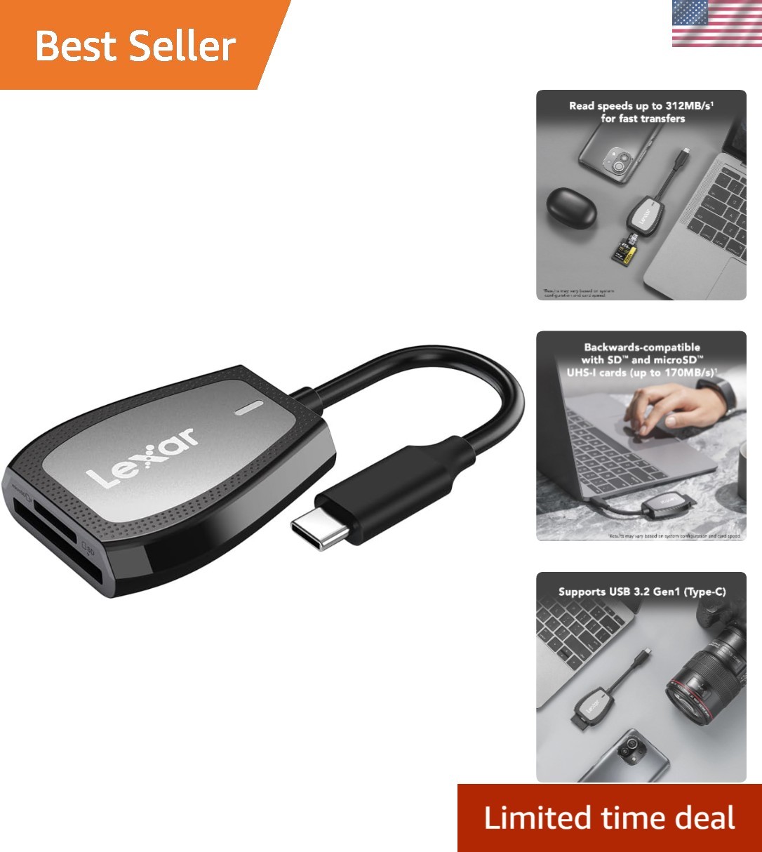 Compact Dual-Slot SD/Micro SD Card Reader with LED Indicator - USB-C Compatible