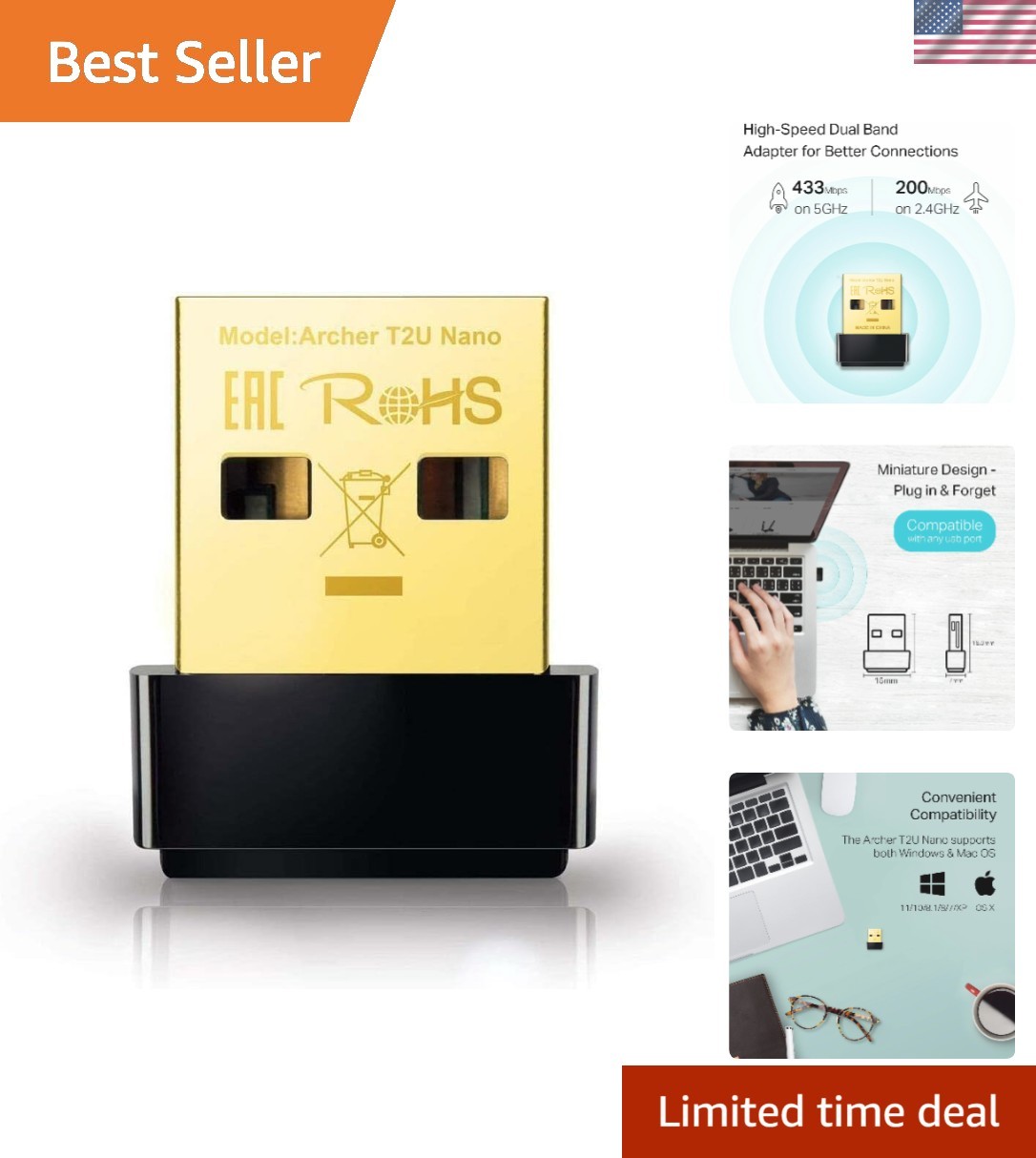 Advanced Nano AC600 USB WiFi Adapter - 2- Support for Seamless Connectivity