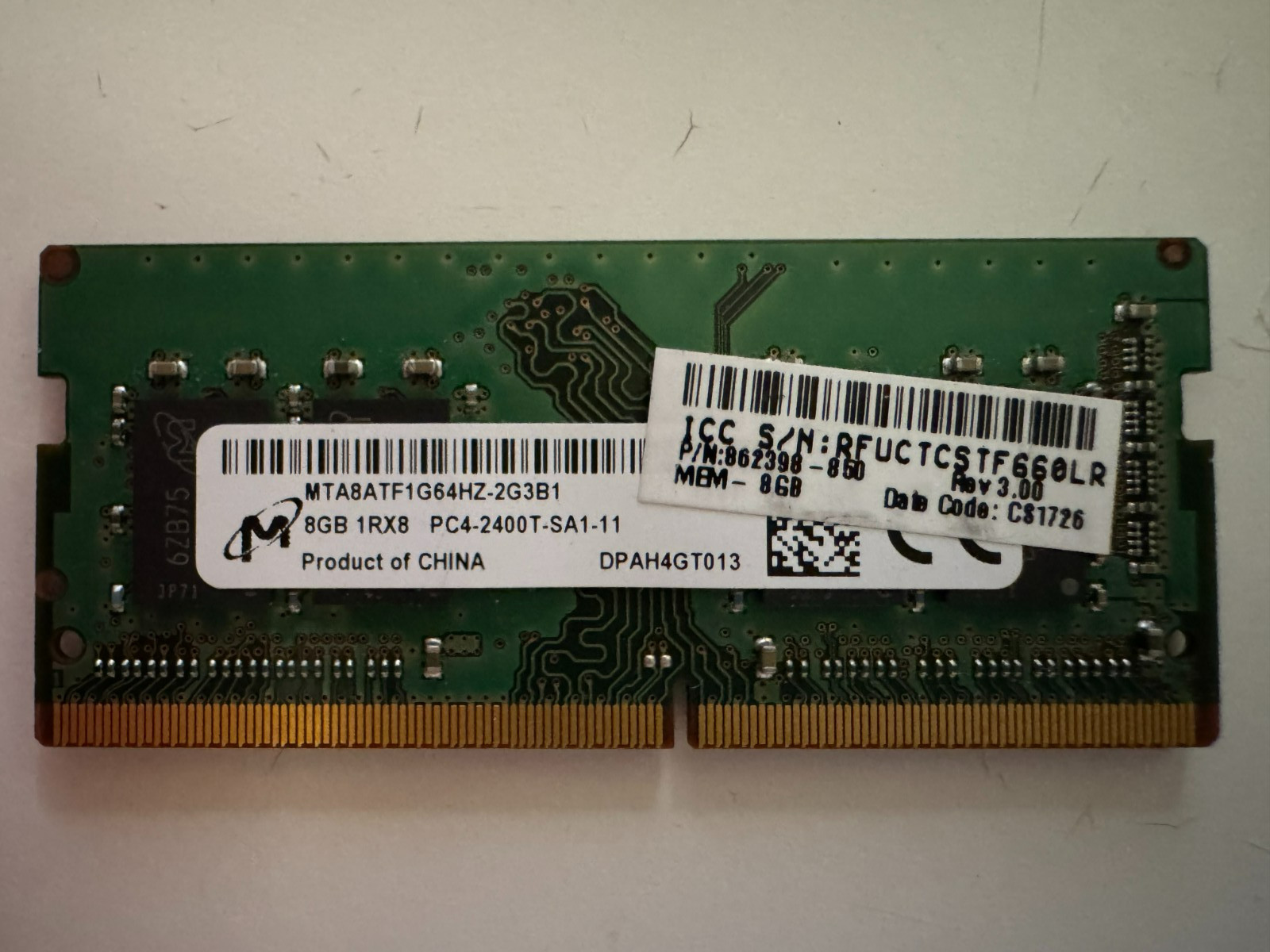 HP 8GB 1RX8 PC4-17000 2400MHZ DDR4 SODIMM MEMORY RAM 862398-850