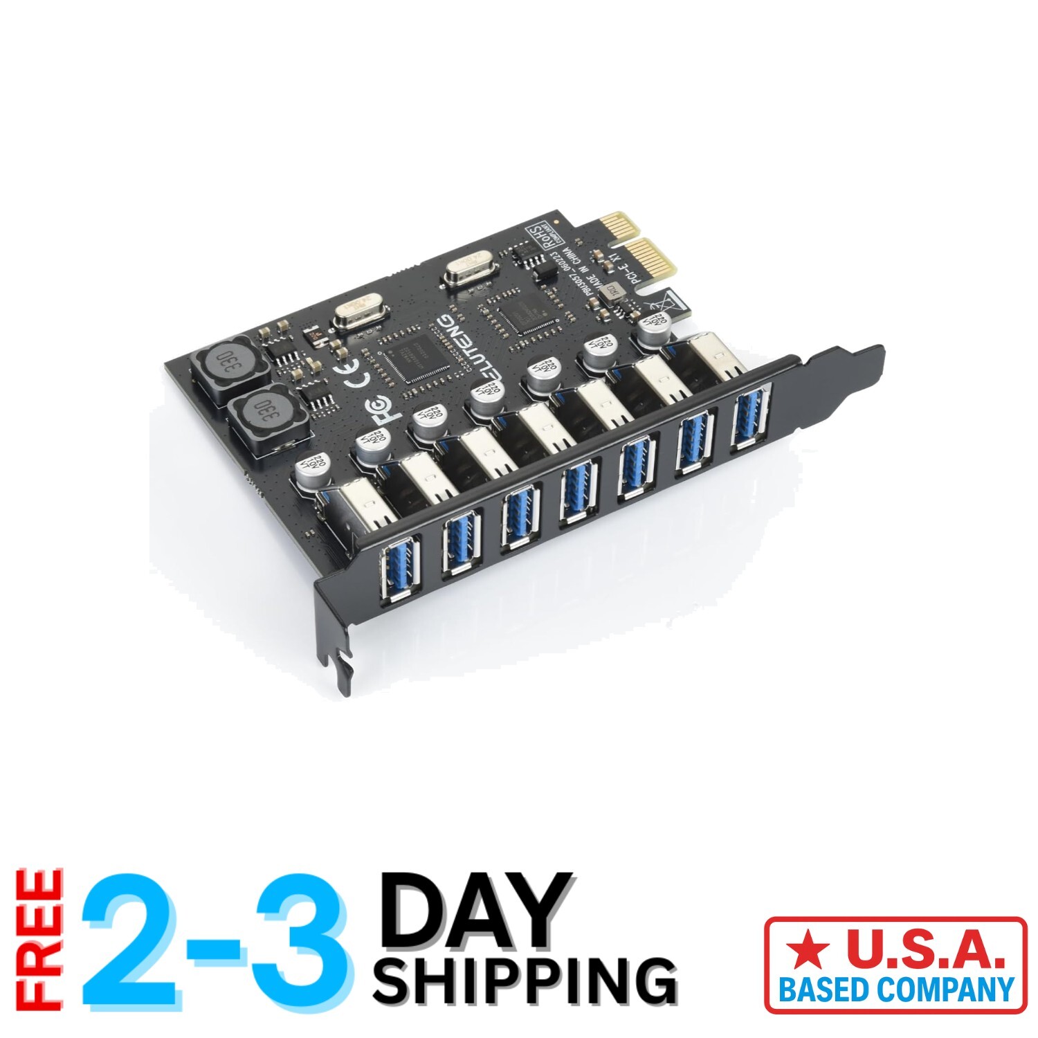 Versatile 7-Port USB 3.0 to PCIe Expansion Card - Compatible with Windows 11/10