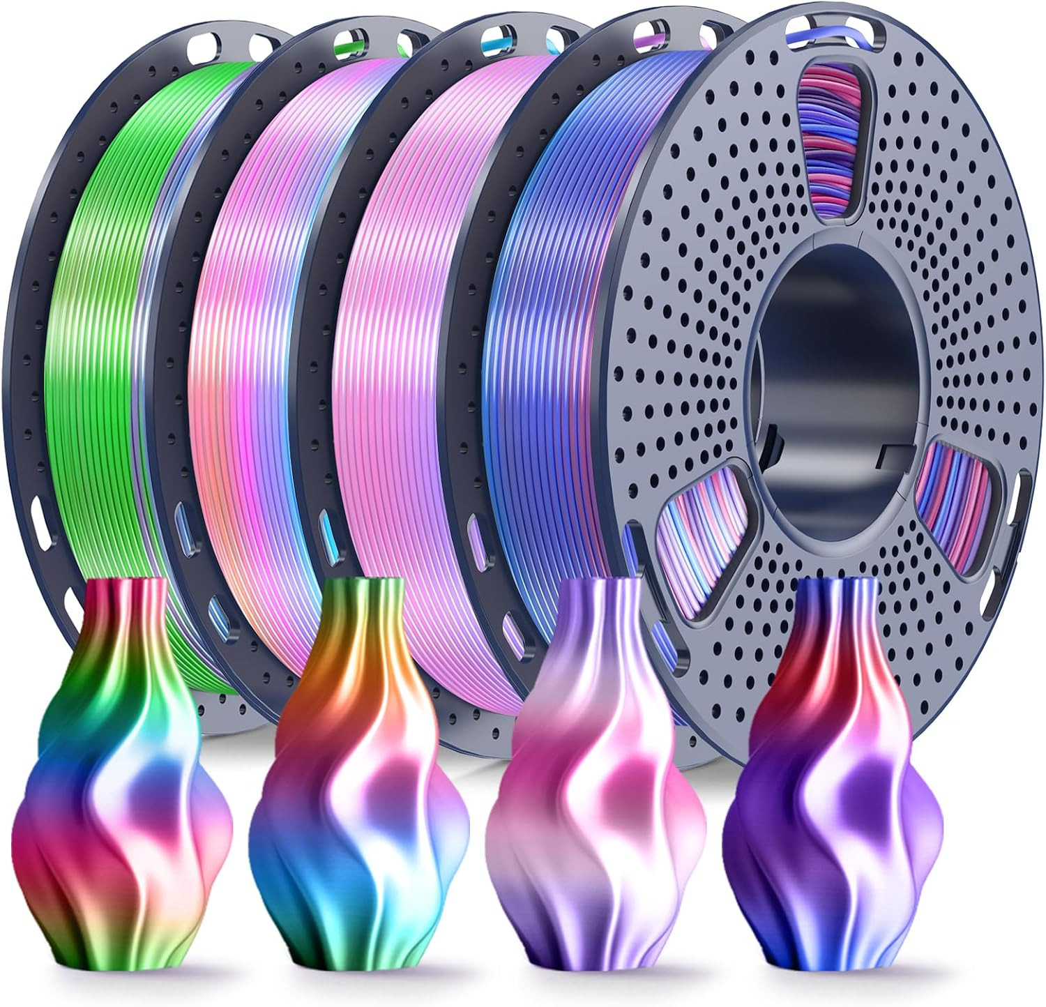 SUNLU Silk Rainbow PLA Filament Bundle 1.75Mm, Multicolor Gradient Shiny Silk 3D