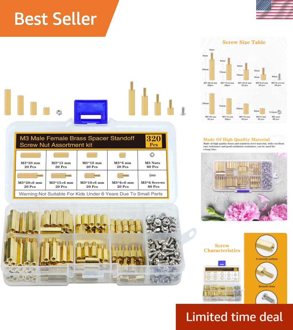 Versatile Brass Standoff Kit - 320 Pieces for Raspberry Pi & Circuit Boards