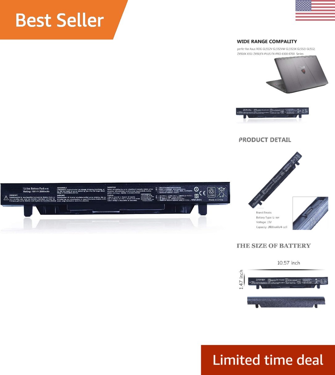 Safe and Efficient 2600mAh Battery for Asus ROG and FX Series Laptops