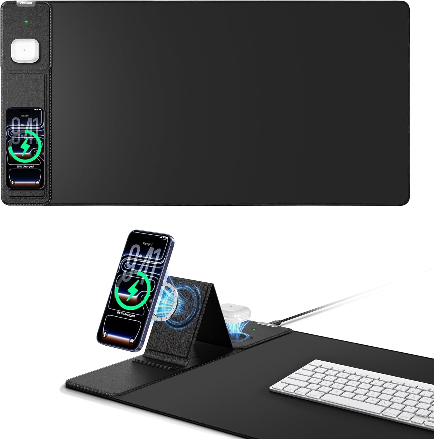 Mouse Pad W/ Magnetic Wireless Charging & Adjustable Phone Stand 31.5"x15.8"