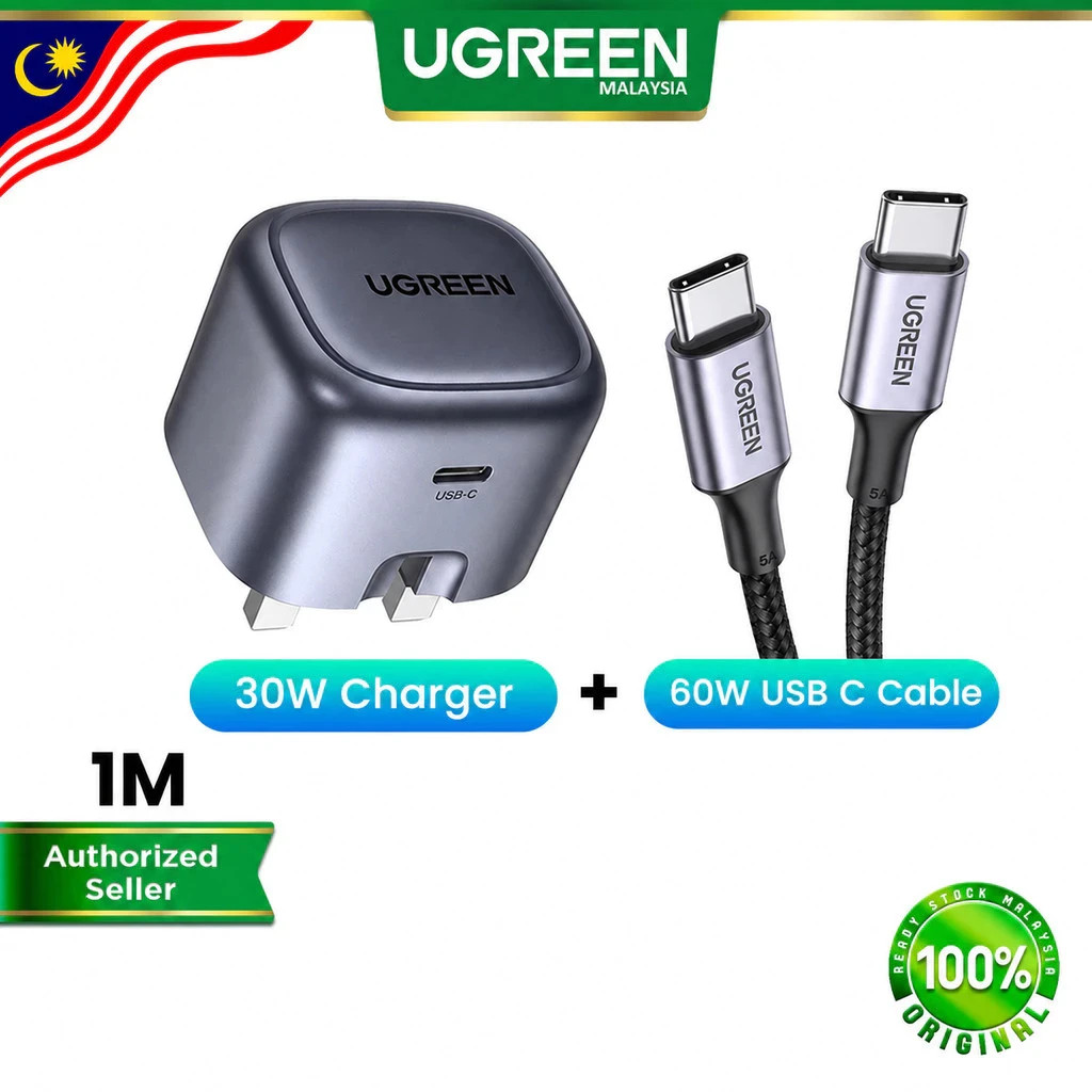 UGREEN 30W Gray + 1M Type C Nexode GAN Charger USB  Fast Power Mini Adapter