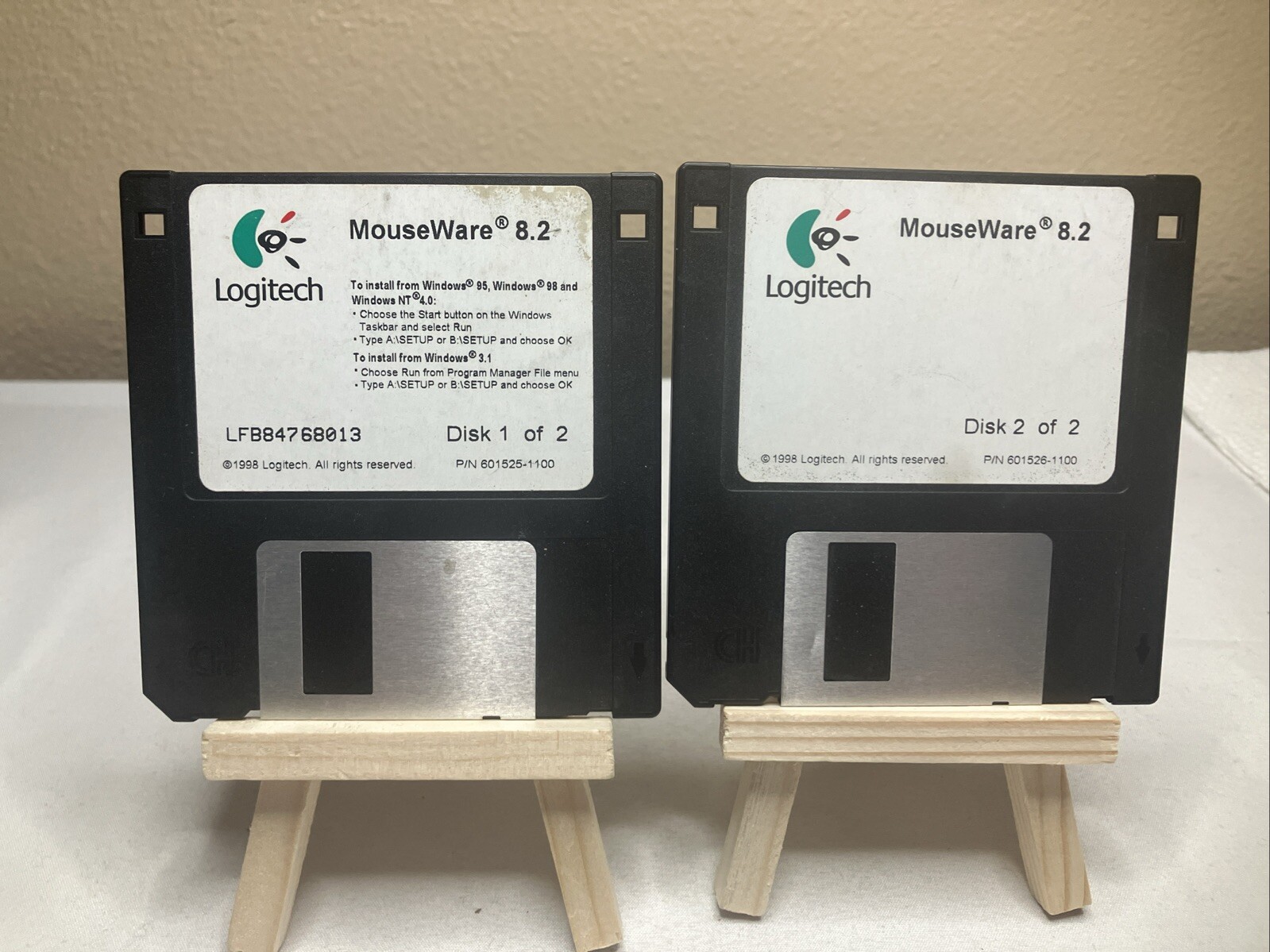 Vintage Logitech MouseWare 8.2 for Windows 95/98/NT 3.5" Floppy Disk Set
