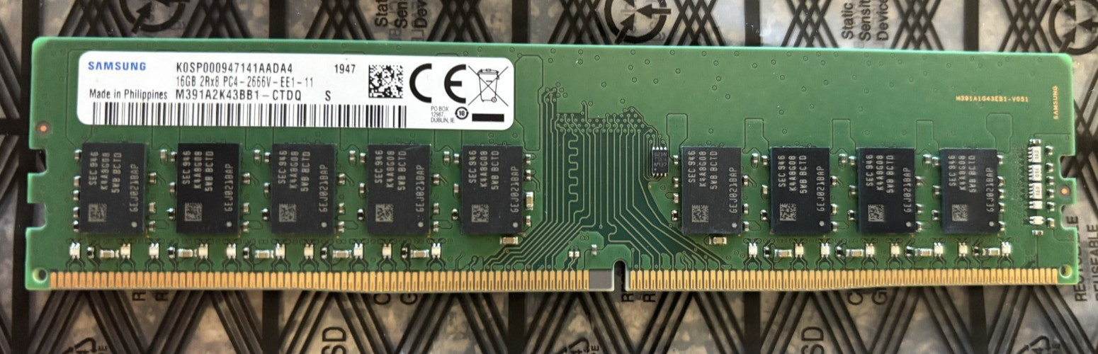 Samsung 16GB DDR4 RAM PC4-2666V ECC Unbuffered UDIMM M391A2K43BB1-CTD